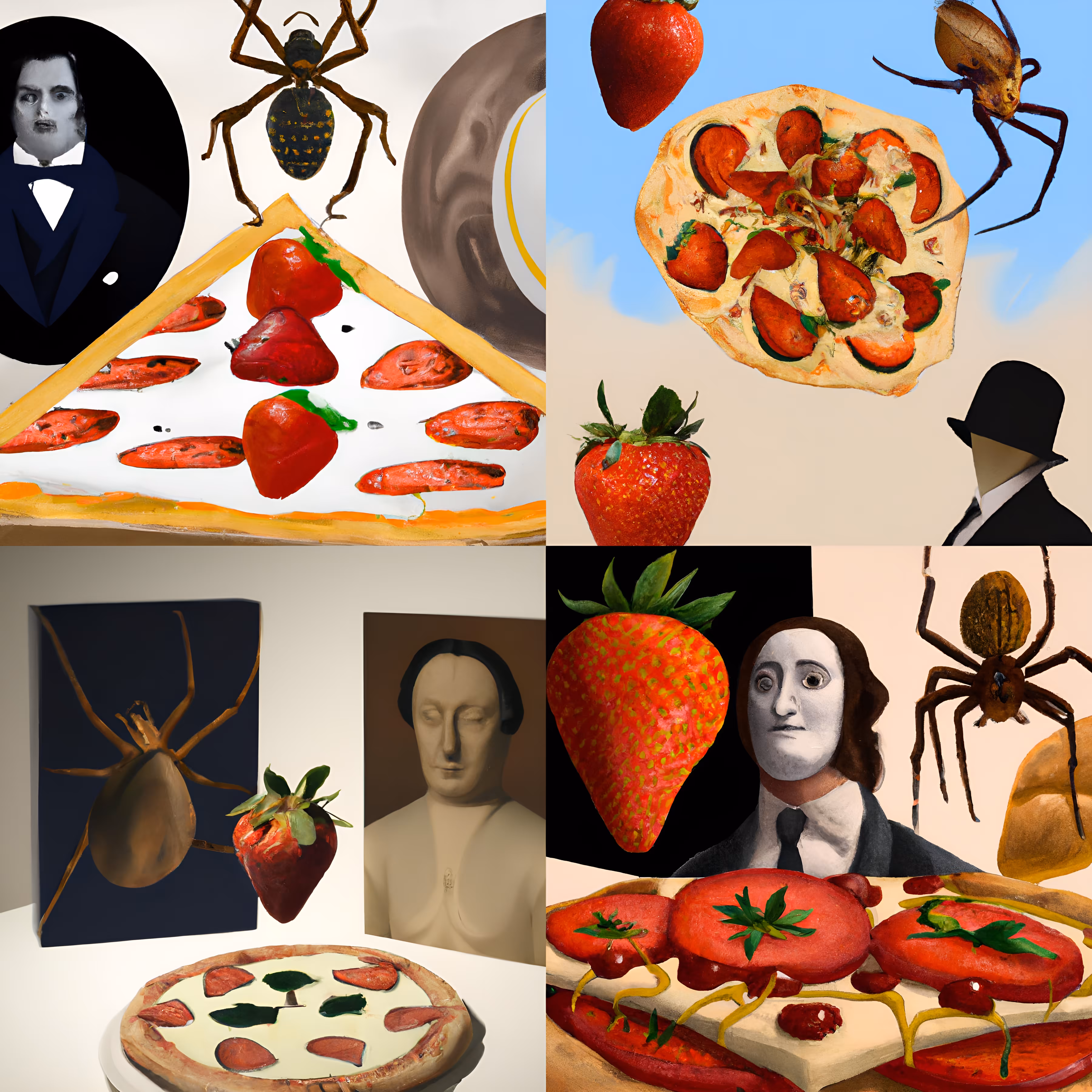 Pizza, Spider, Strawberry 8K by Asher Brown Durand, René Magritte, Salvador Dalí