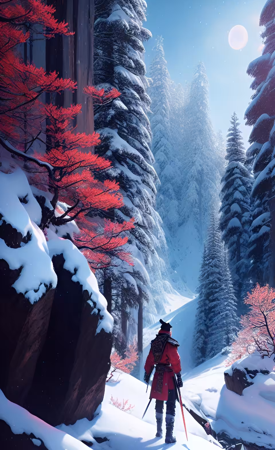 Red Samurai Between the Mountains 