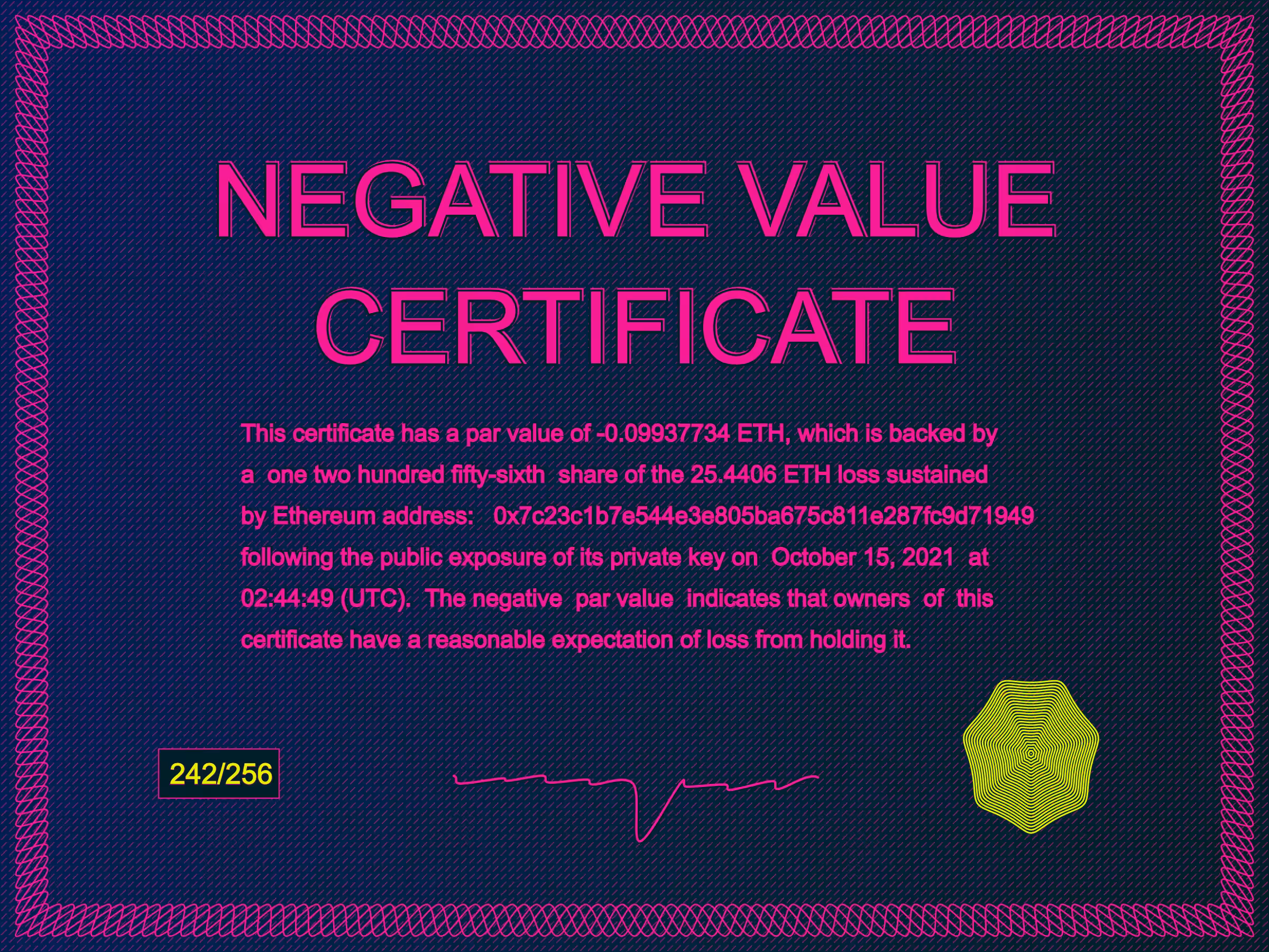 Negative Value Certificate #242 of 256