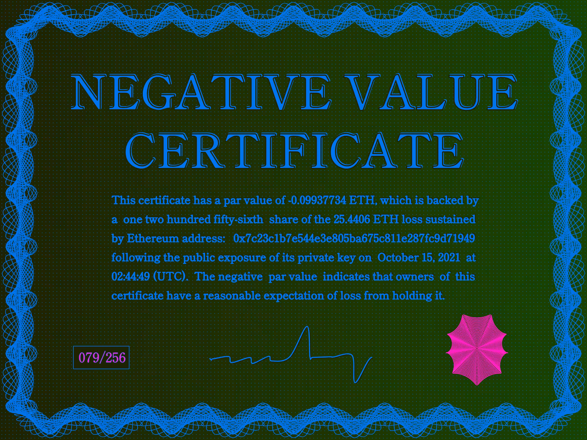 Negative Value Certificate #79 of 256