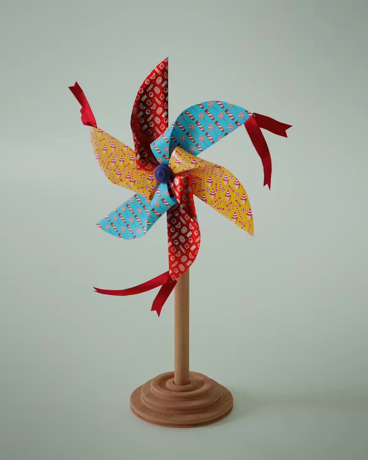 3D pinwheel #31 Blades and ribbons' waltz in the wind. Collab with  J.Ka