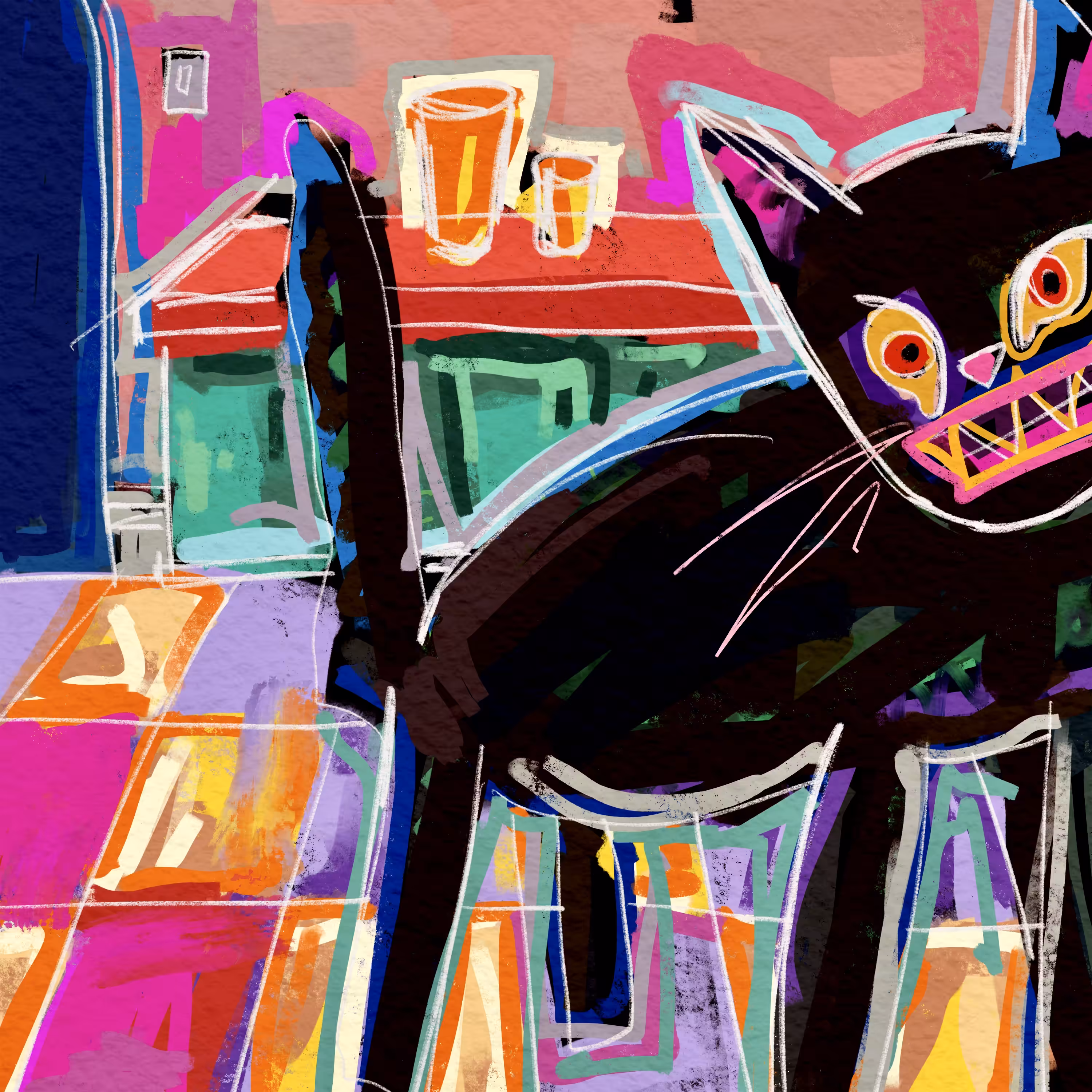 Black Cat in the Kitchen