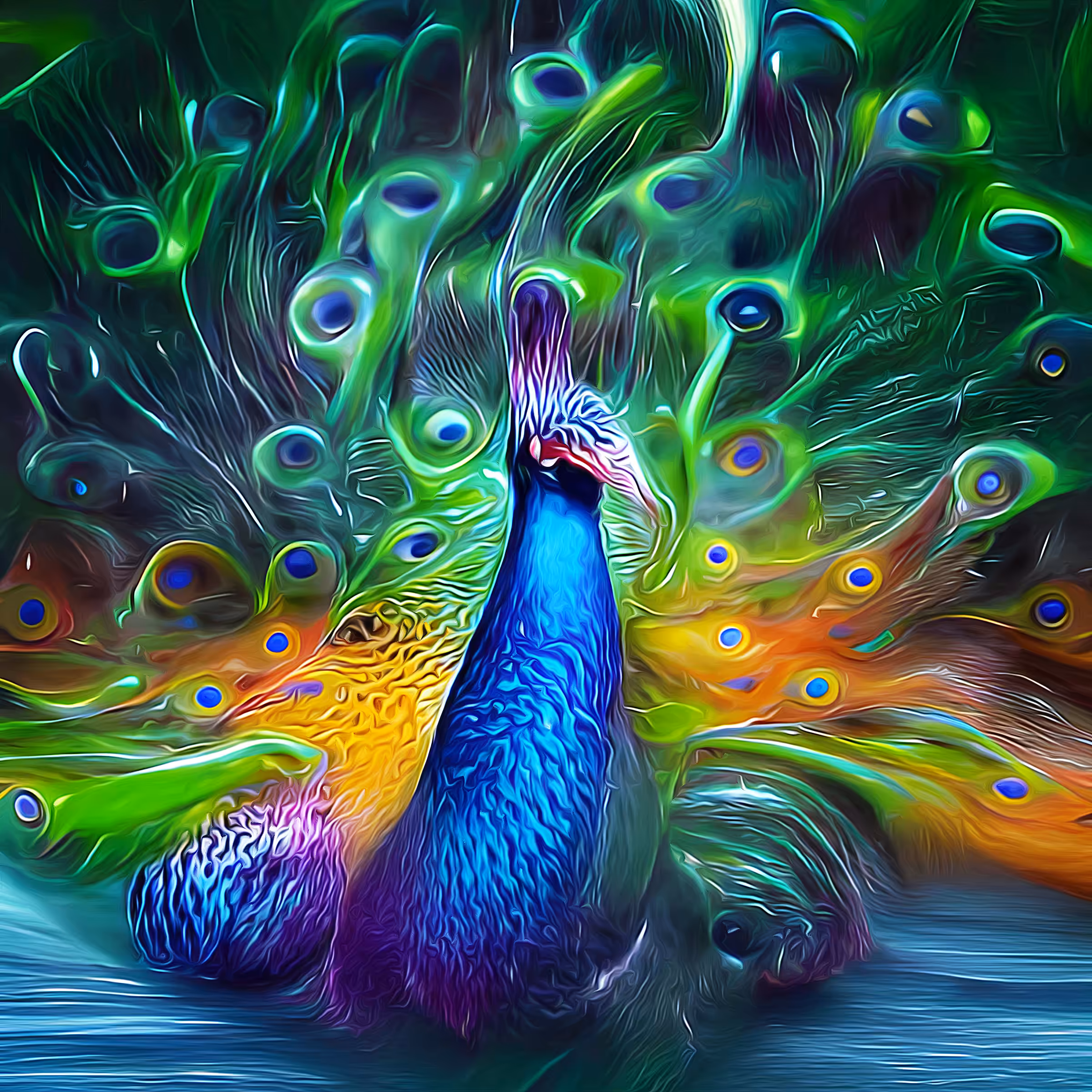AI-Colorful Peacock Fluffing His Feathers