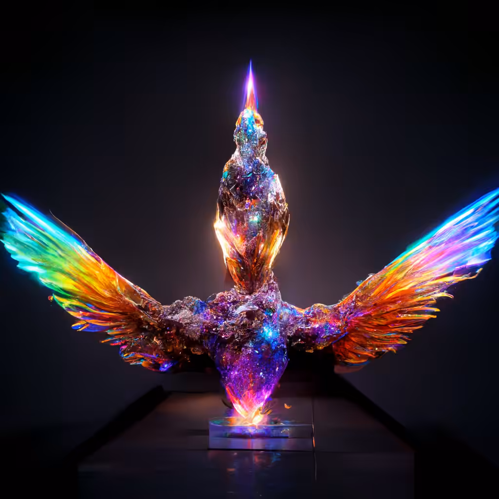 Multicolored Cosmic Crystal Phoenix Statue