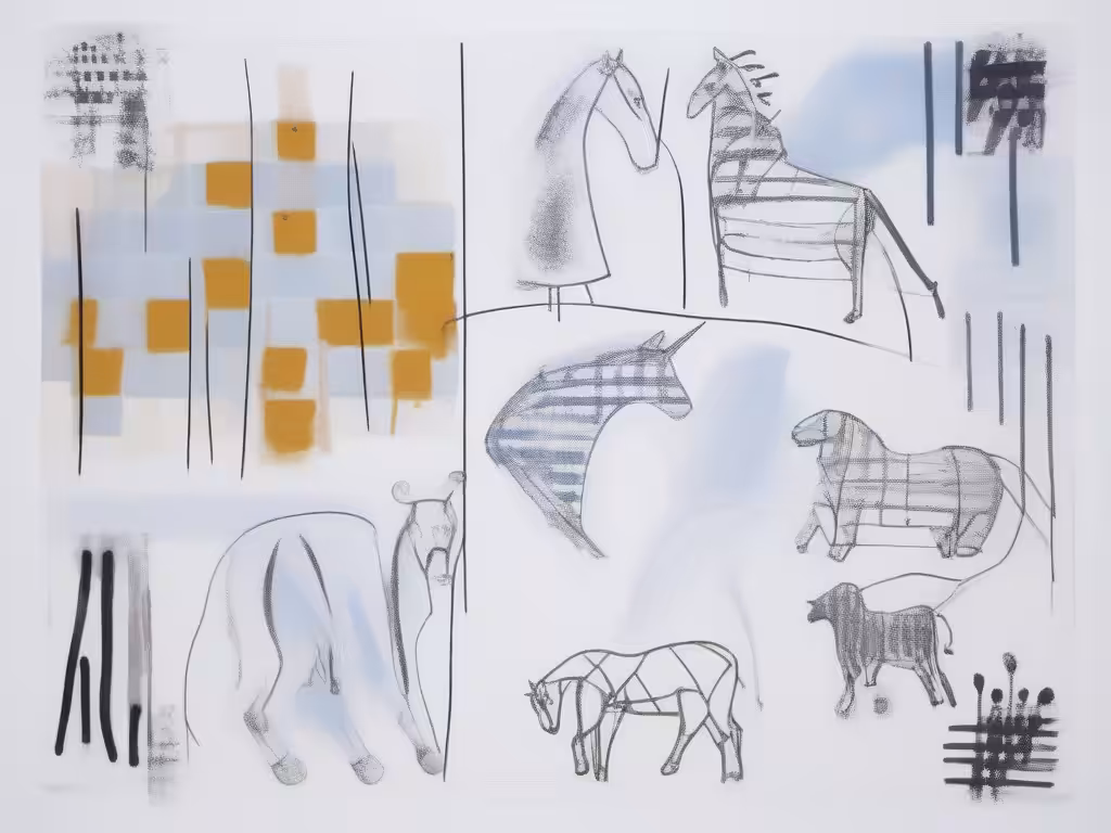 Charcoal Horses | Gold & Blue
