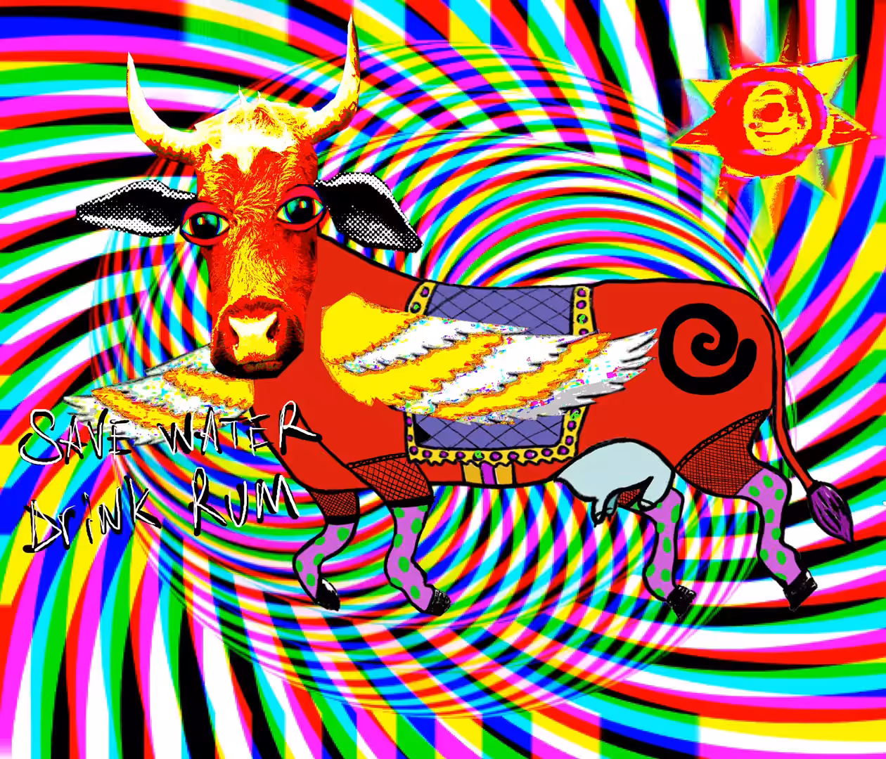 The red cow gives blue milk.