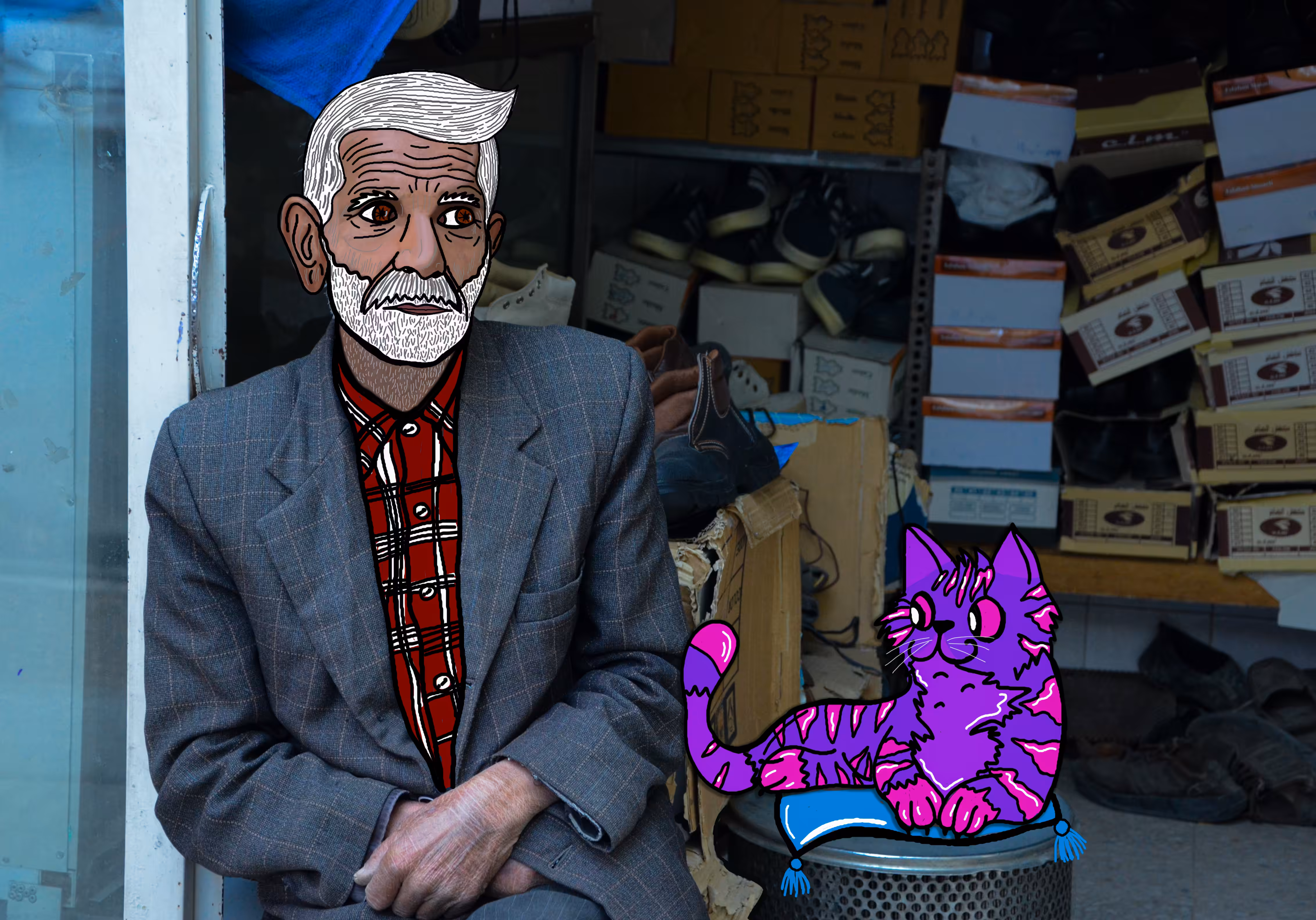 cat and old man