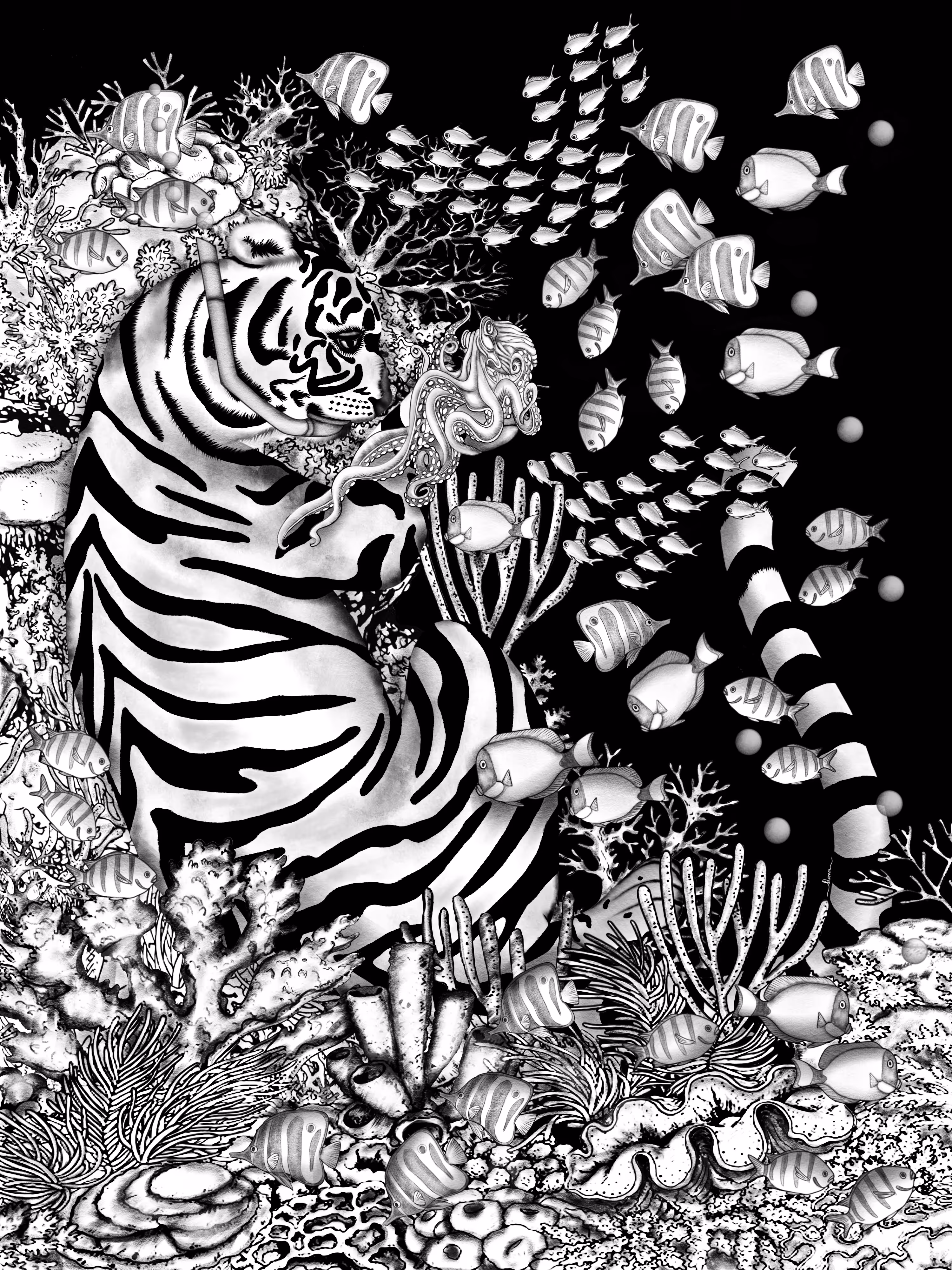 Tiger's Vacation (Black Background)