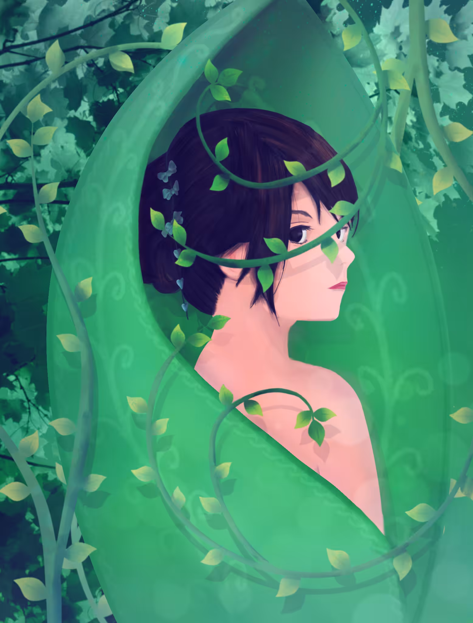 Behind the leaves