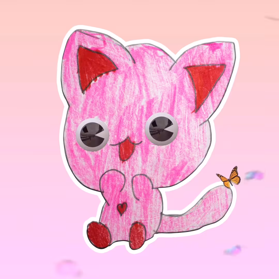 Kid's art Animation pink cat