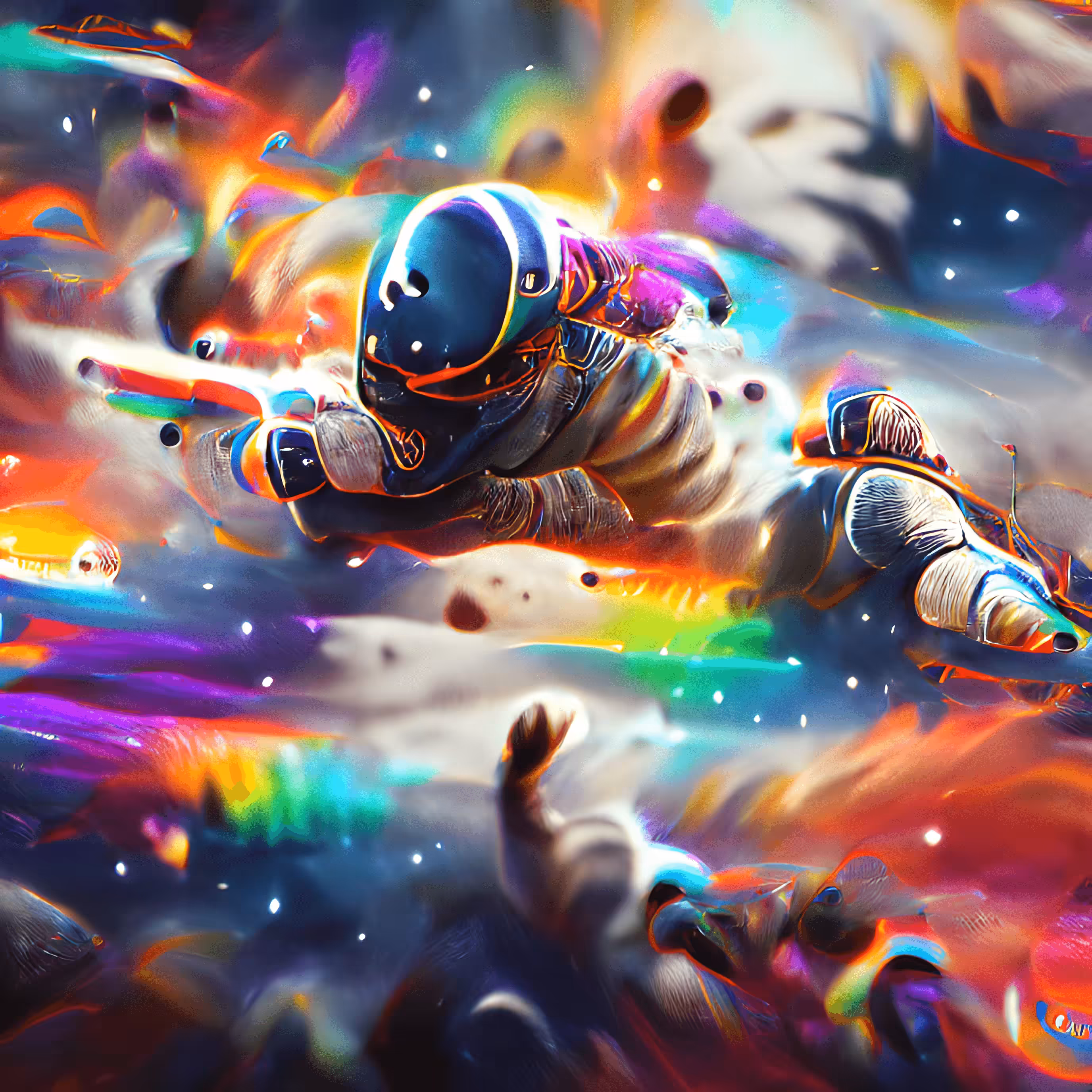Astronauts Chasing Rainbow Through the Galaxies