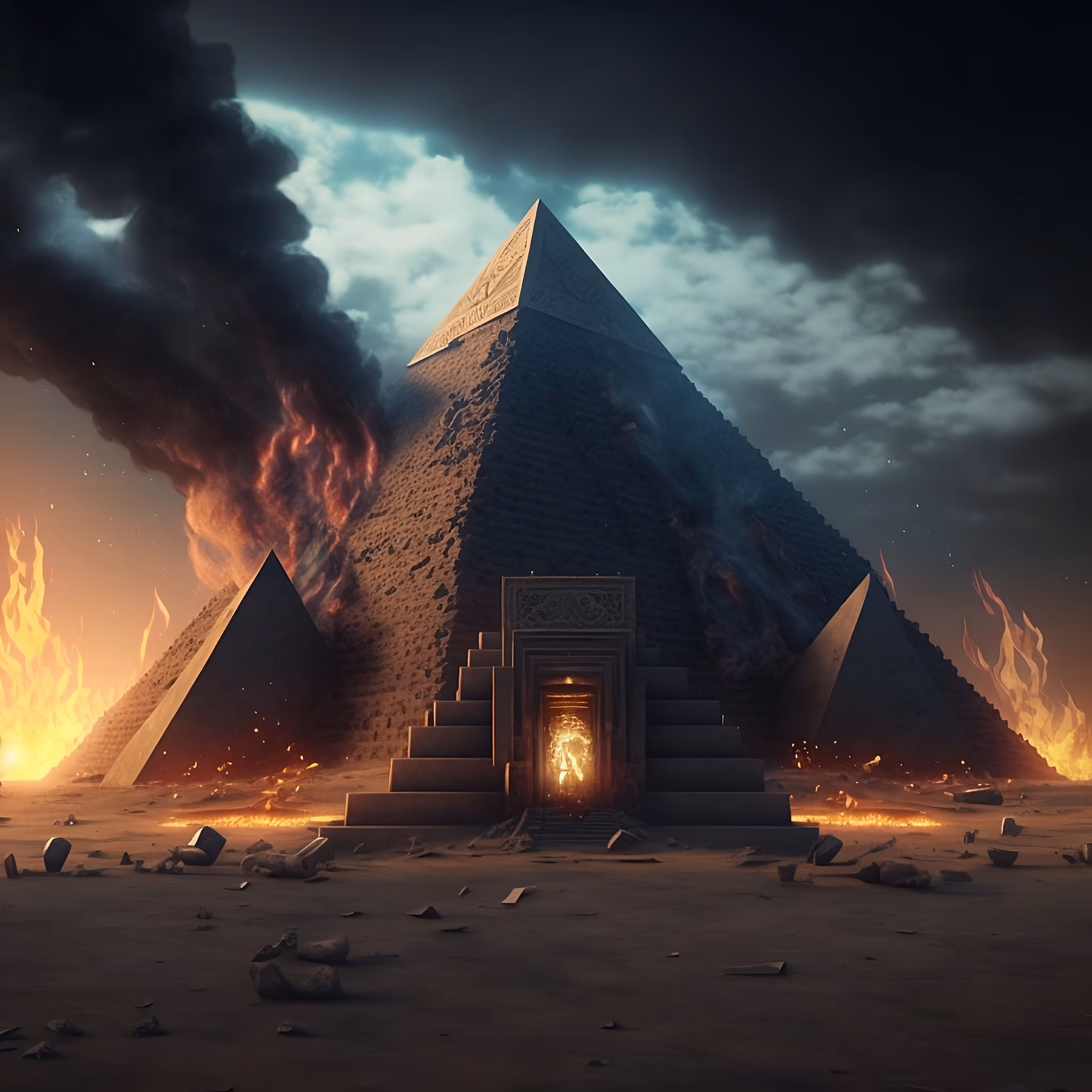 Pyramid on fire