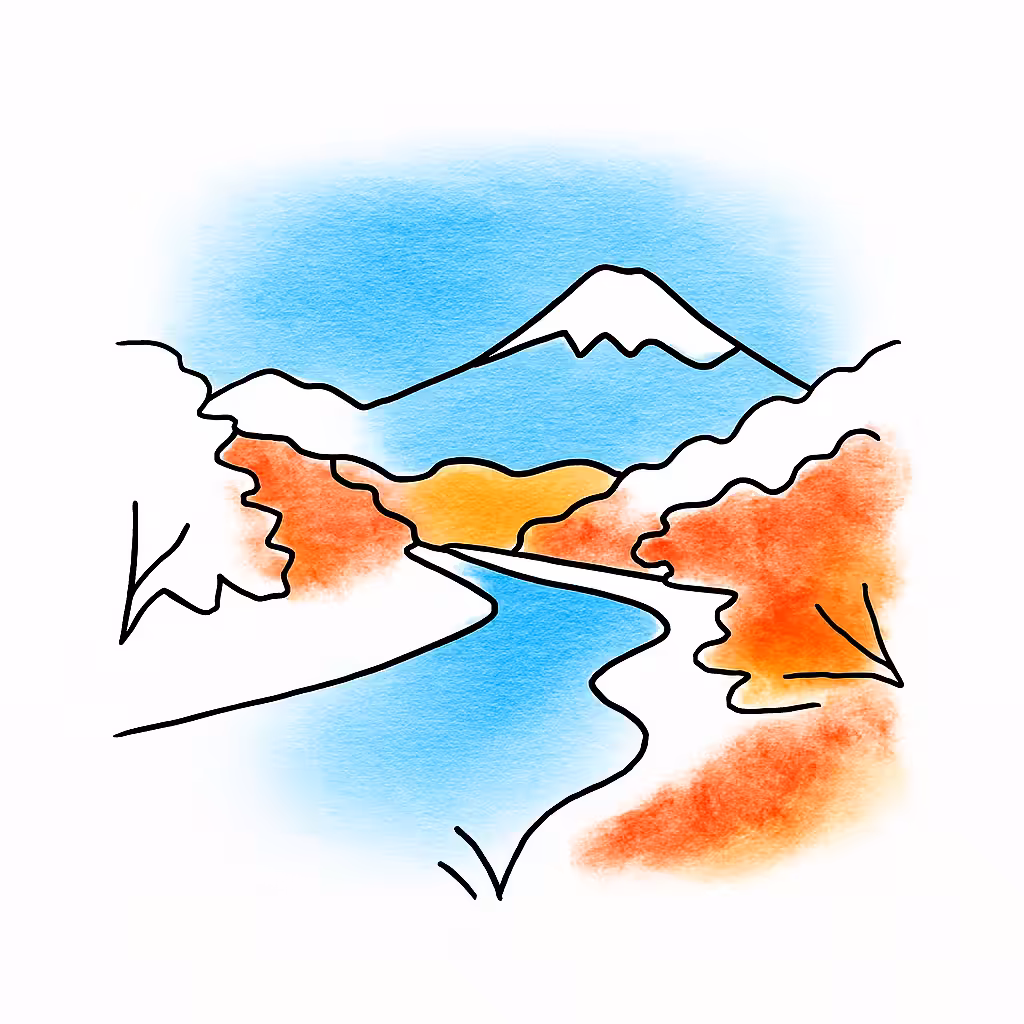 Simple Fuji Art: Riverside Autumn