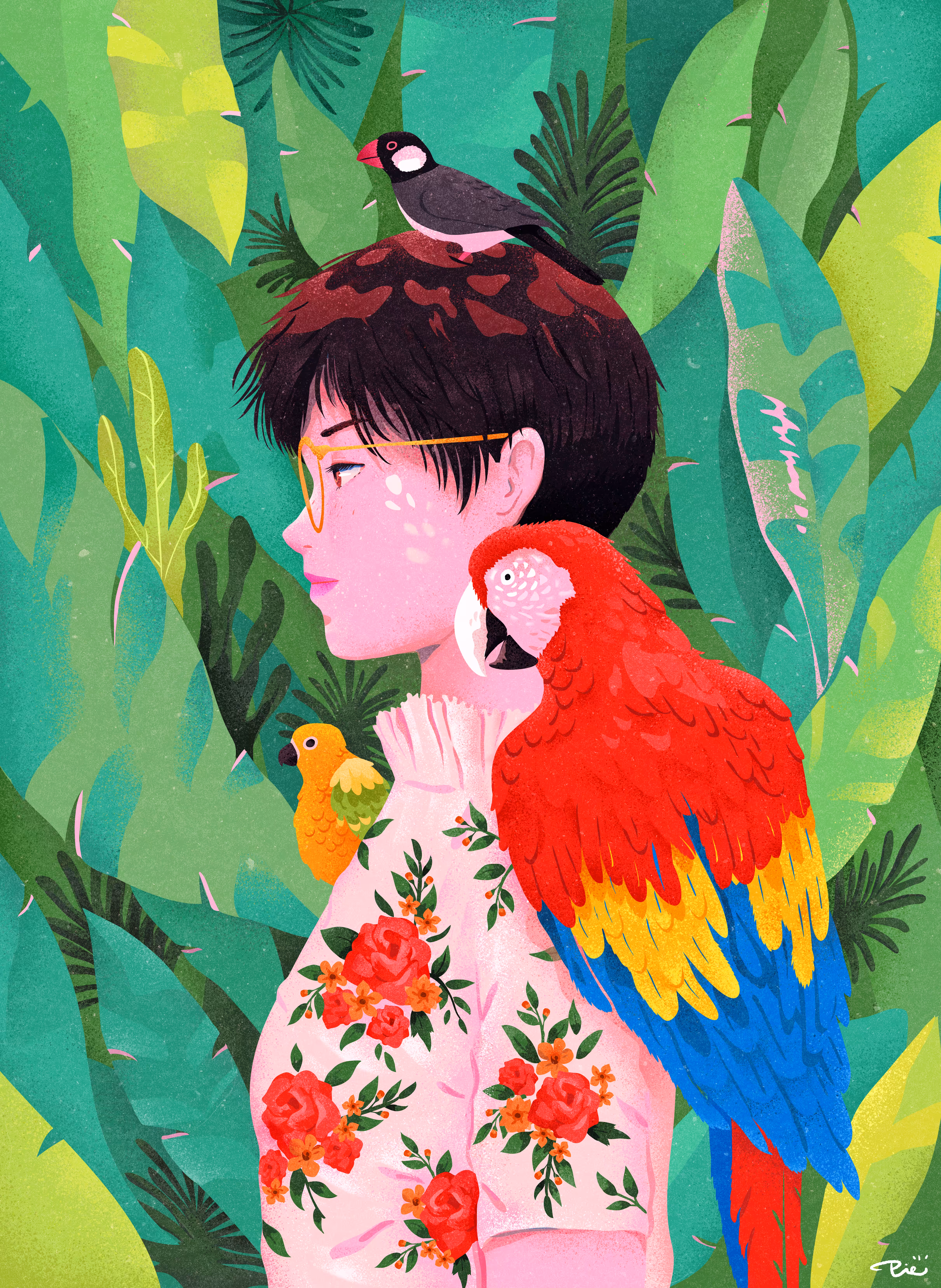 The Girl and the Parrots