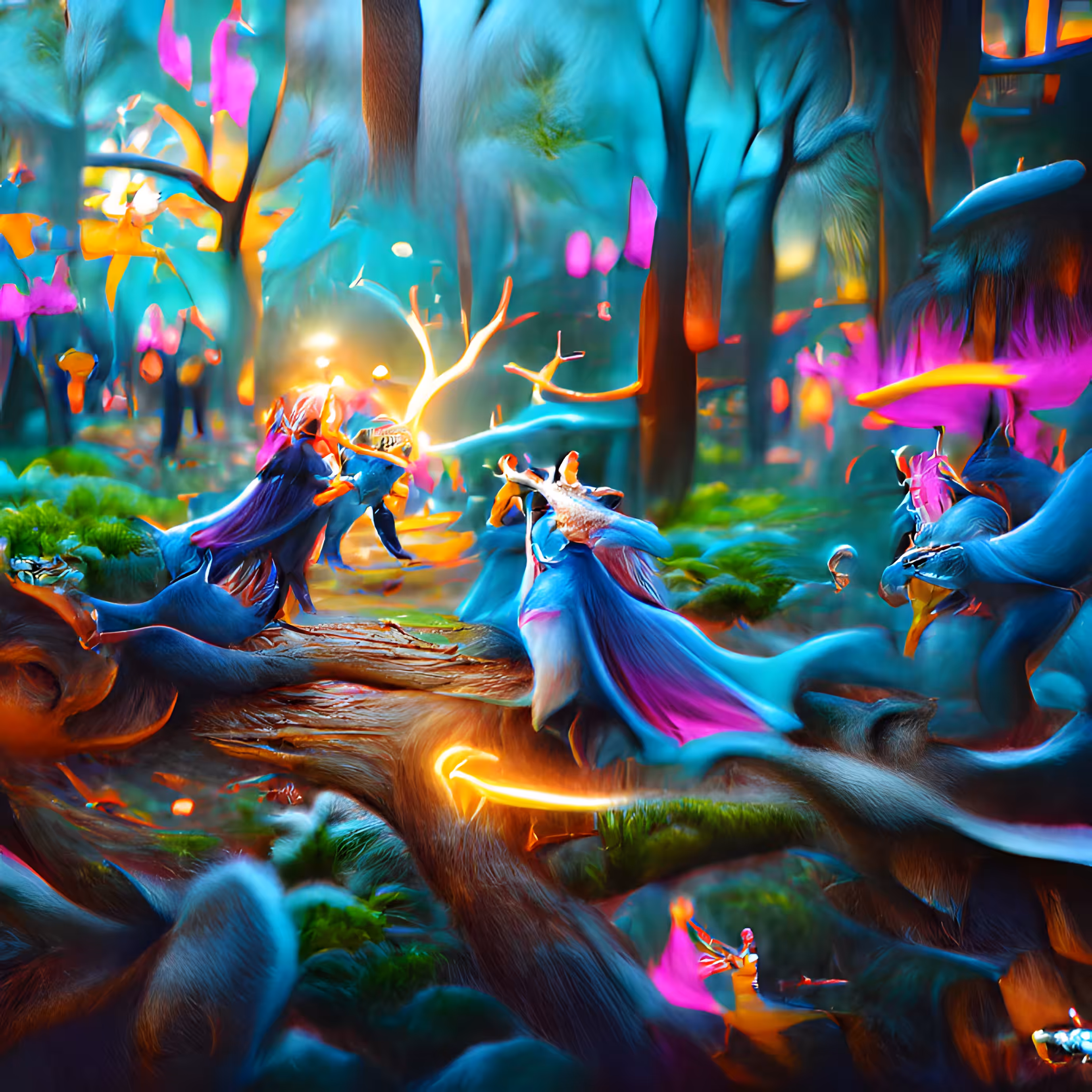 Private Commission Collection: At Dusk the Light Wizards Battle in the Enchanted Forest