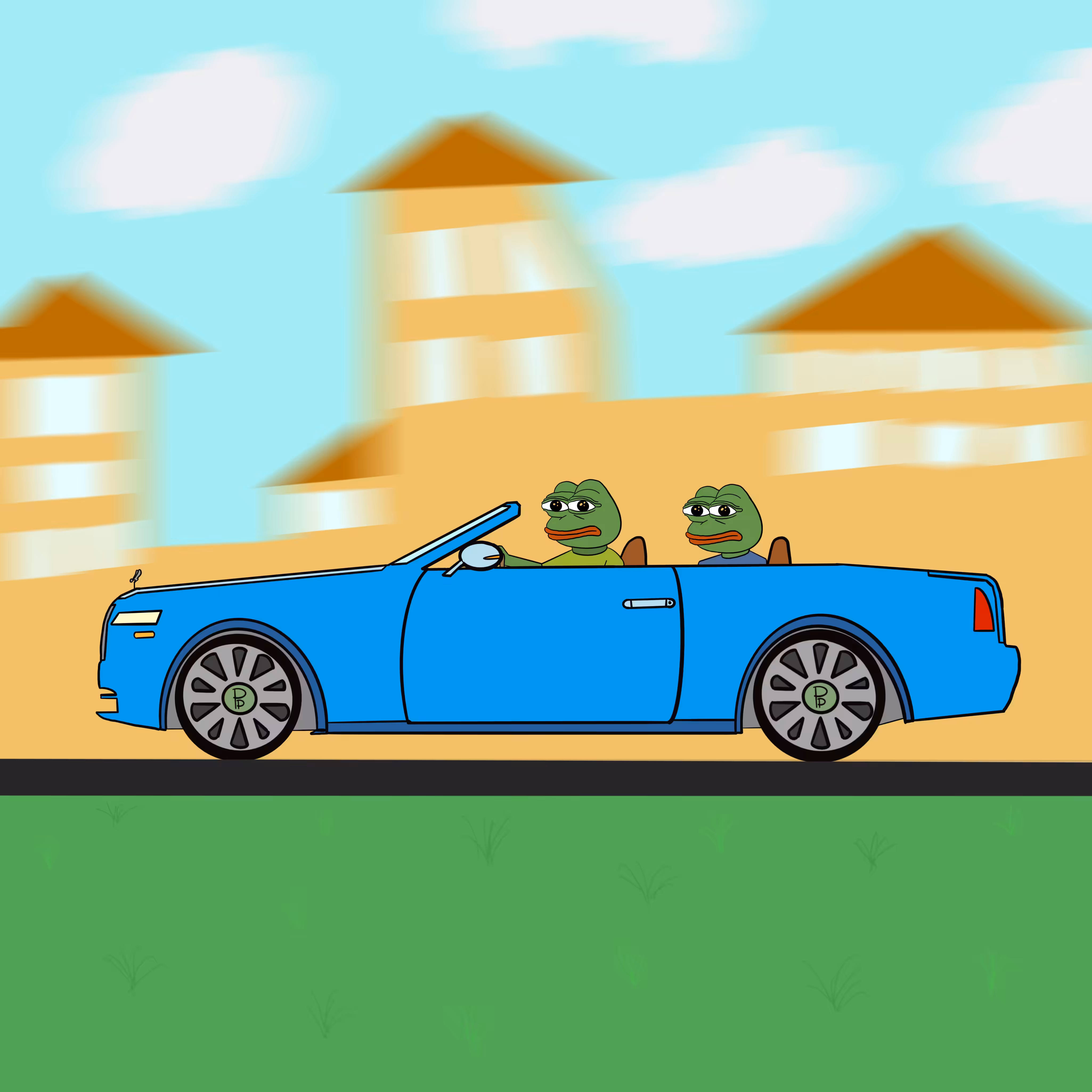 Pepe driving a car