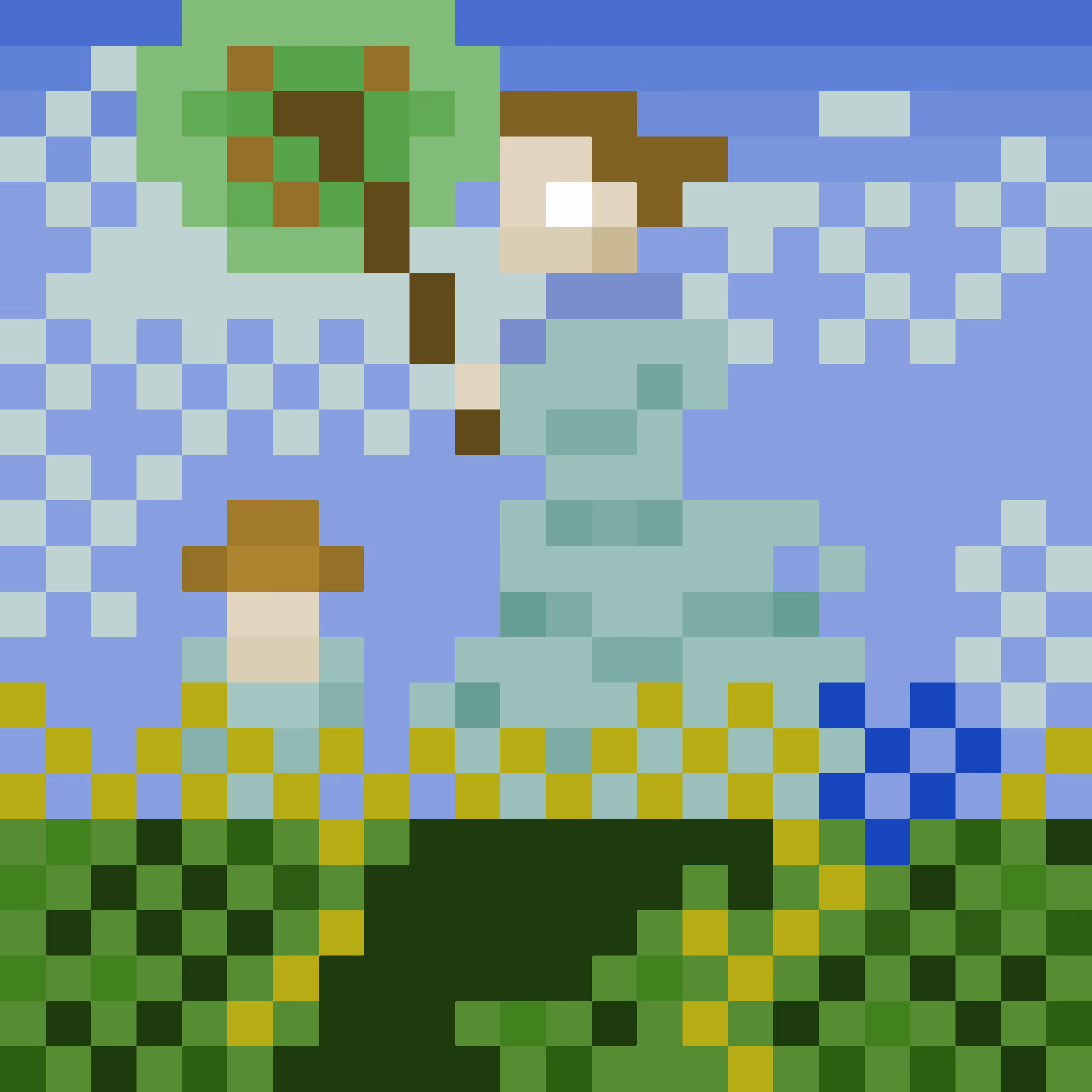 Statics: The Teeniest Monet - upscaled pixel art of "Woman with a Parasol - Madame Monet and Her Son" by Claude Monet