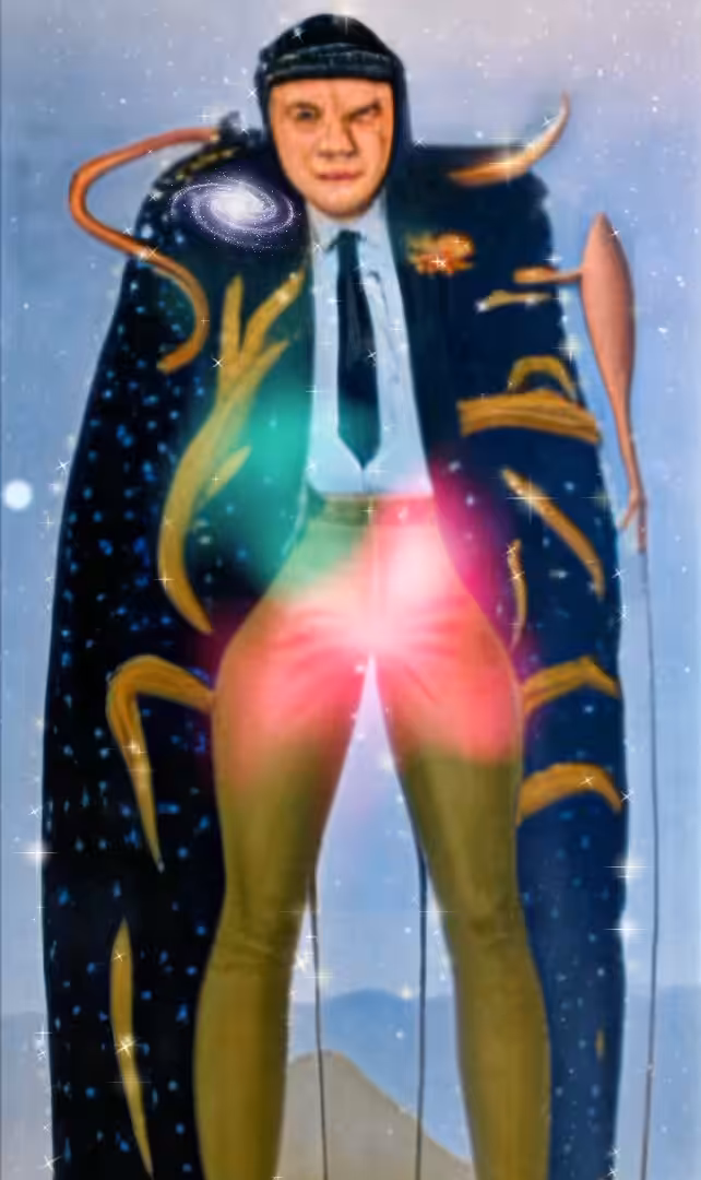 An old man in a universe suit.