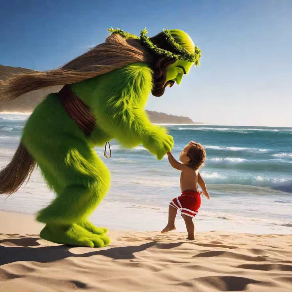 Jesus Grinch Romps on the Beach in Australia with the Antichrist for the Holiday