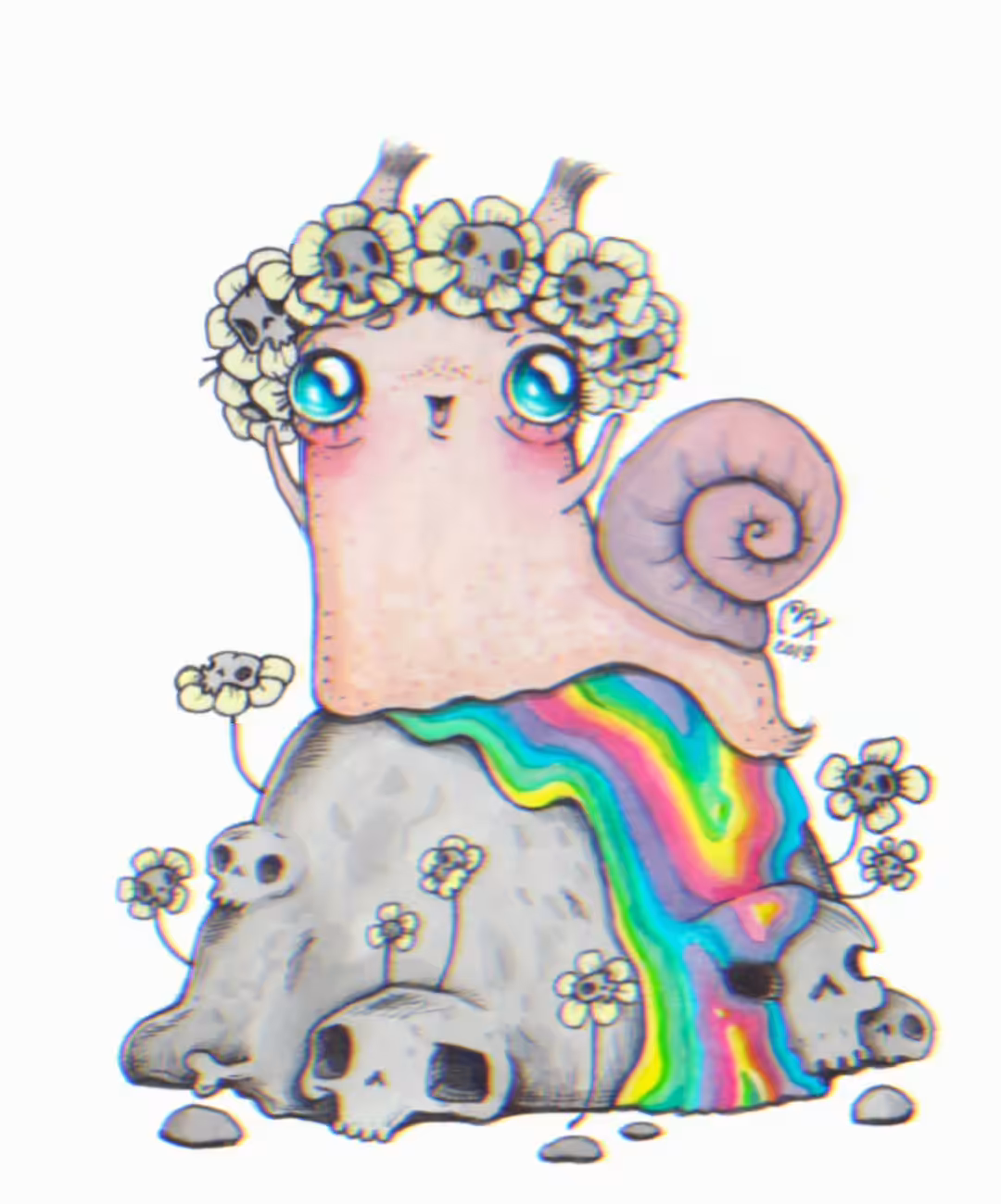 Rainbow snail with skulls