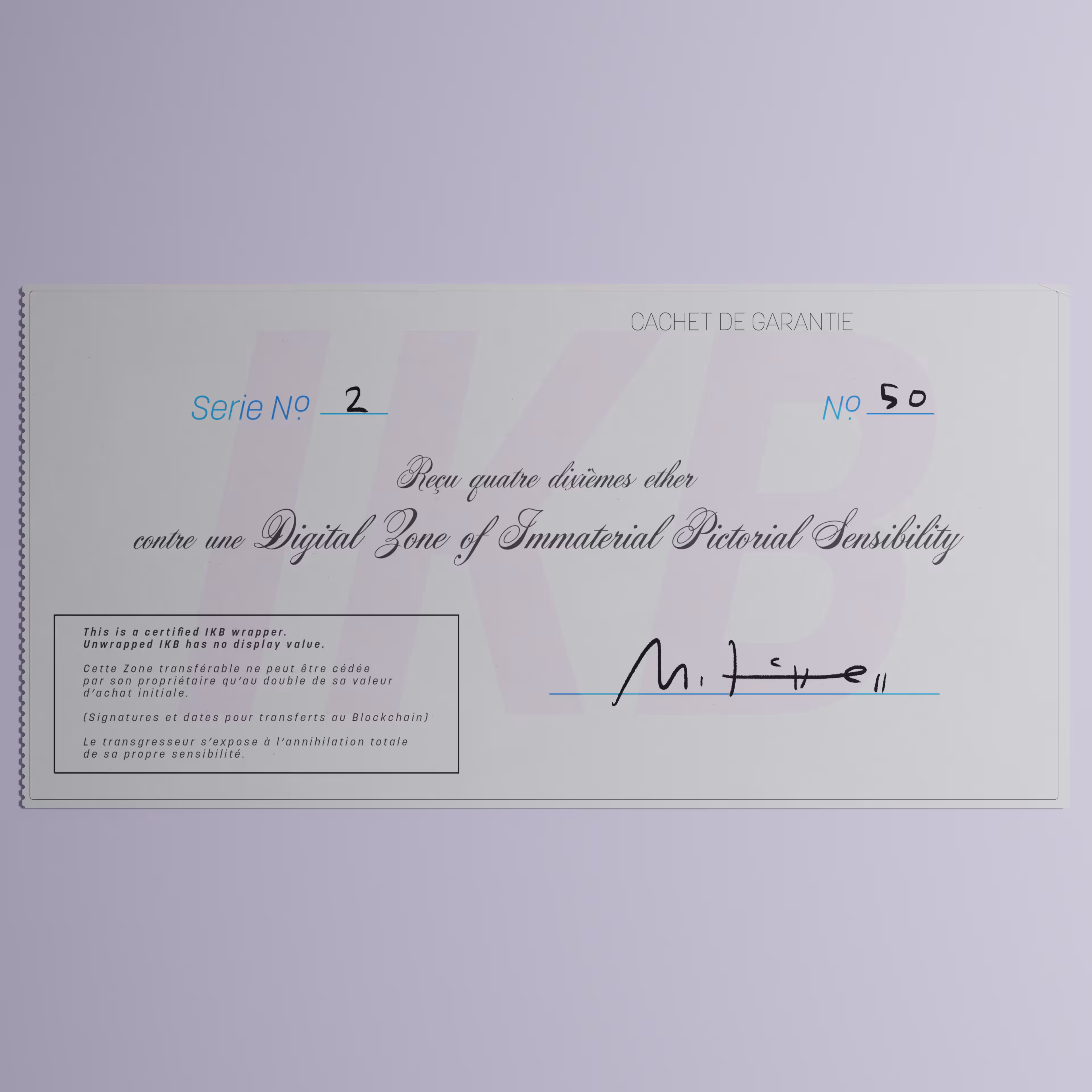 Digital Zone of Immaterial Pictorial Sensibility, Series 2, Edition 50. (Wrapped)