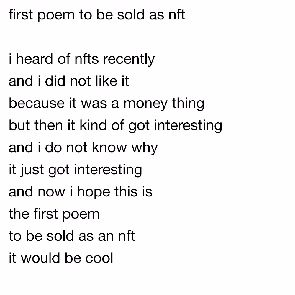 first poem to be sold as nft