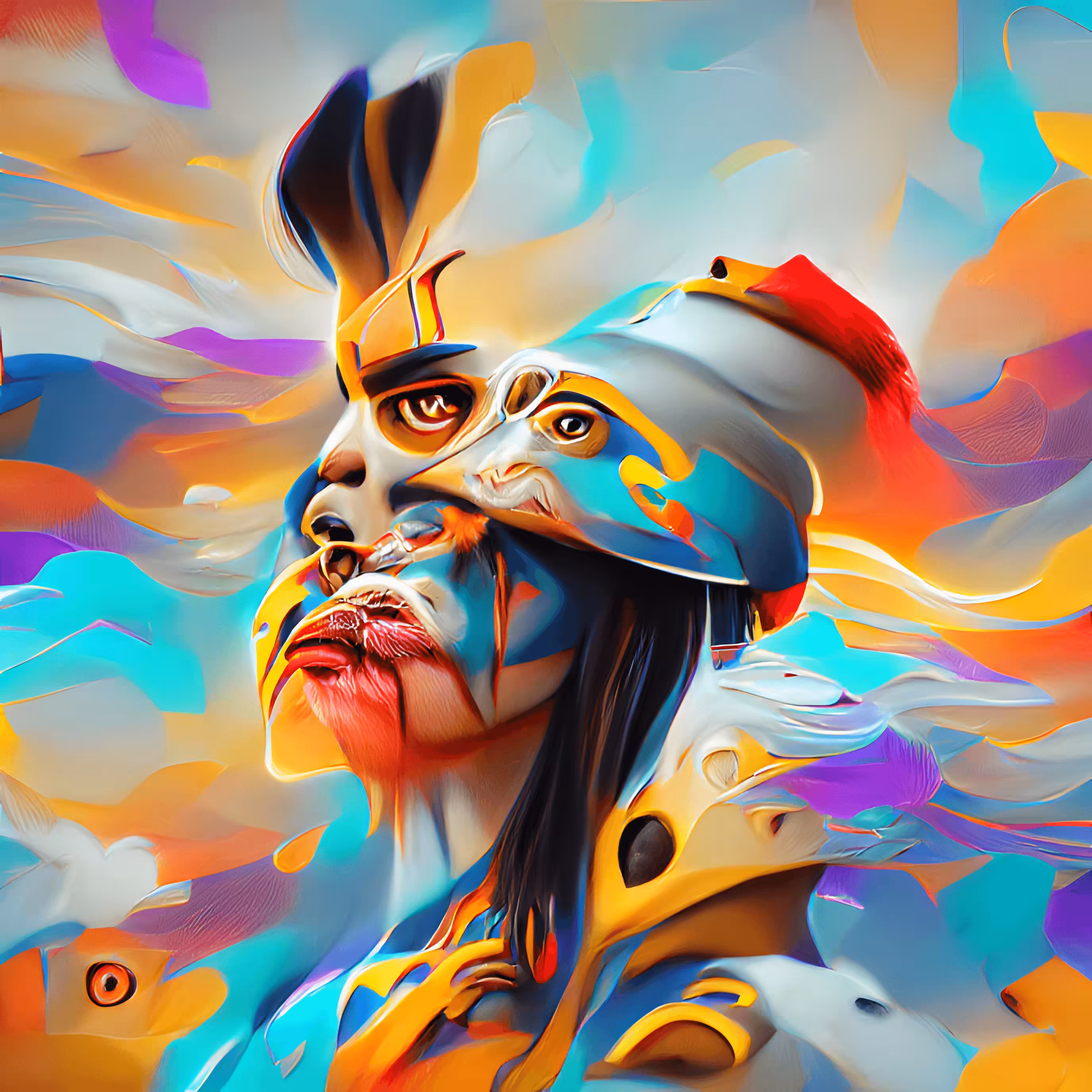 Portrait of an Indigenous Warrior Wearing Regalia