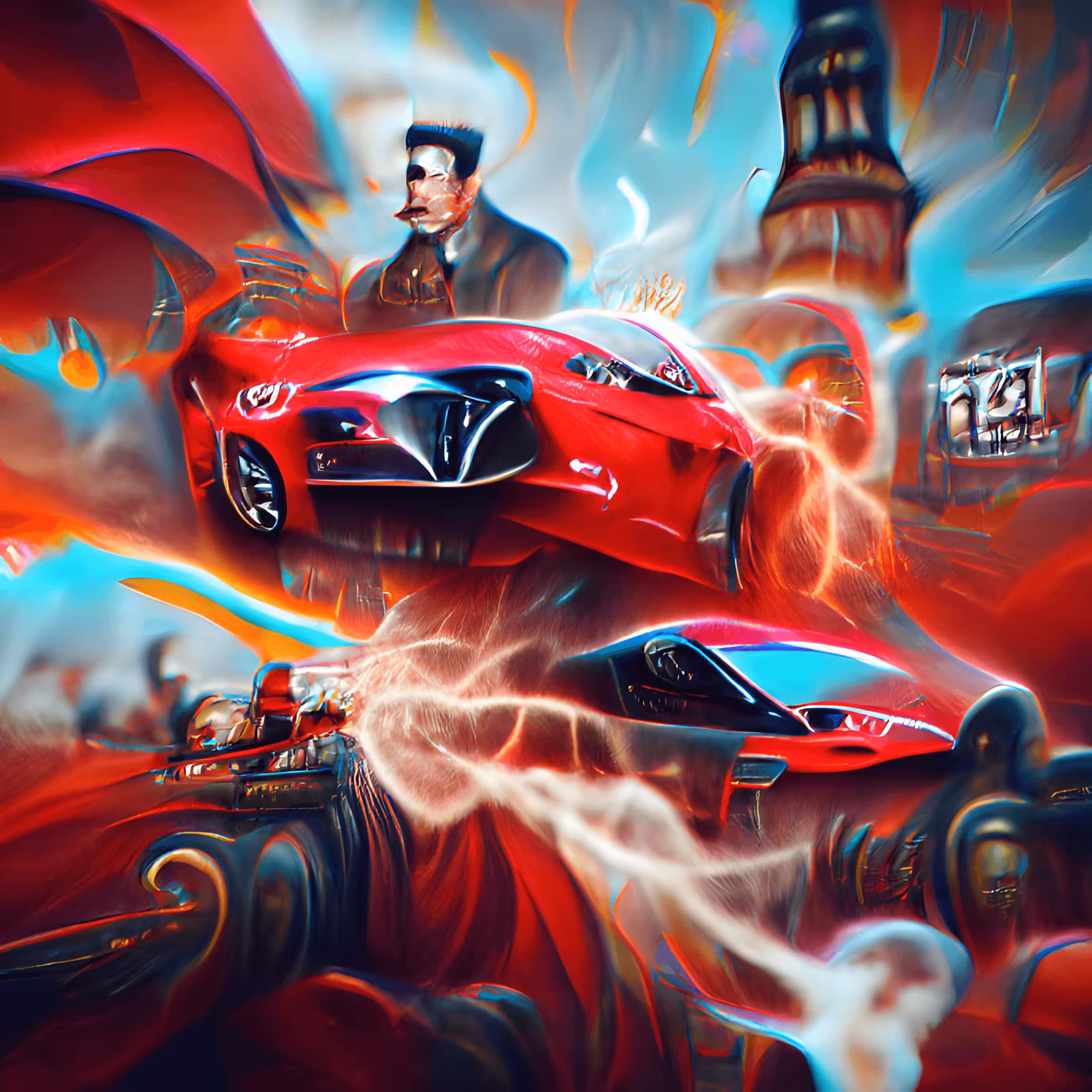 Red Tesla Blasting Into the Metaverse