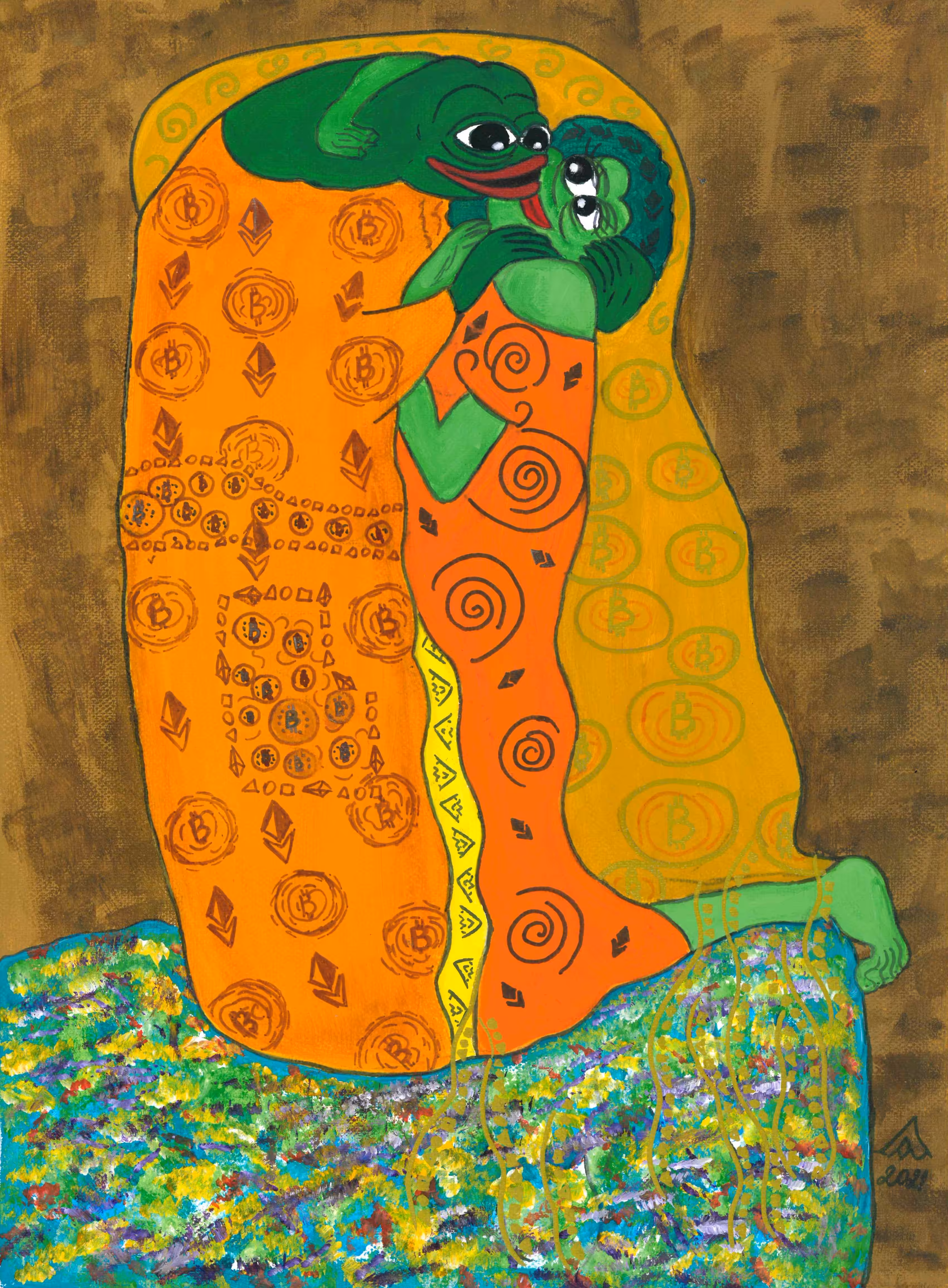 5# PEPE FROG. Inspired by The Kiss (Lovers) Klimt