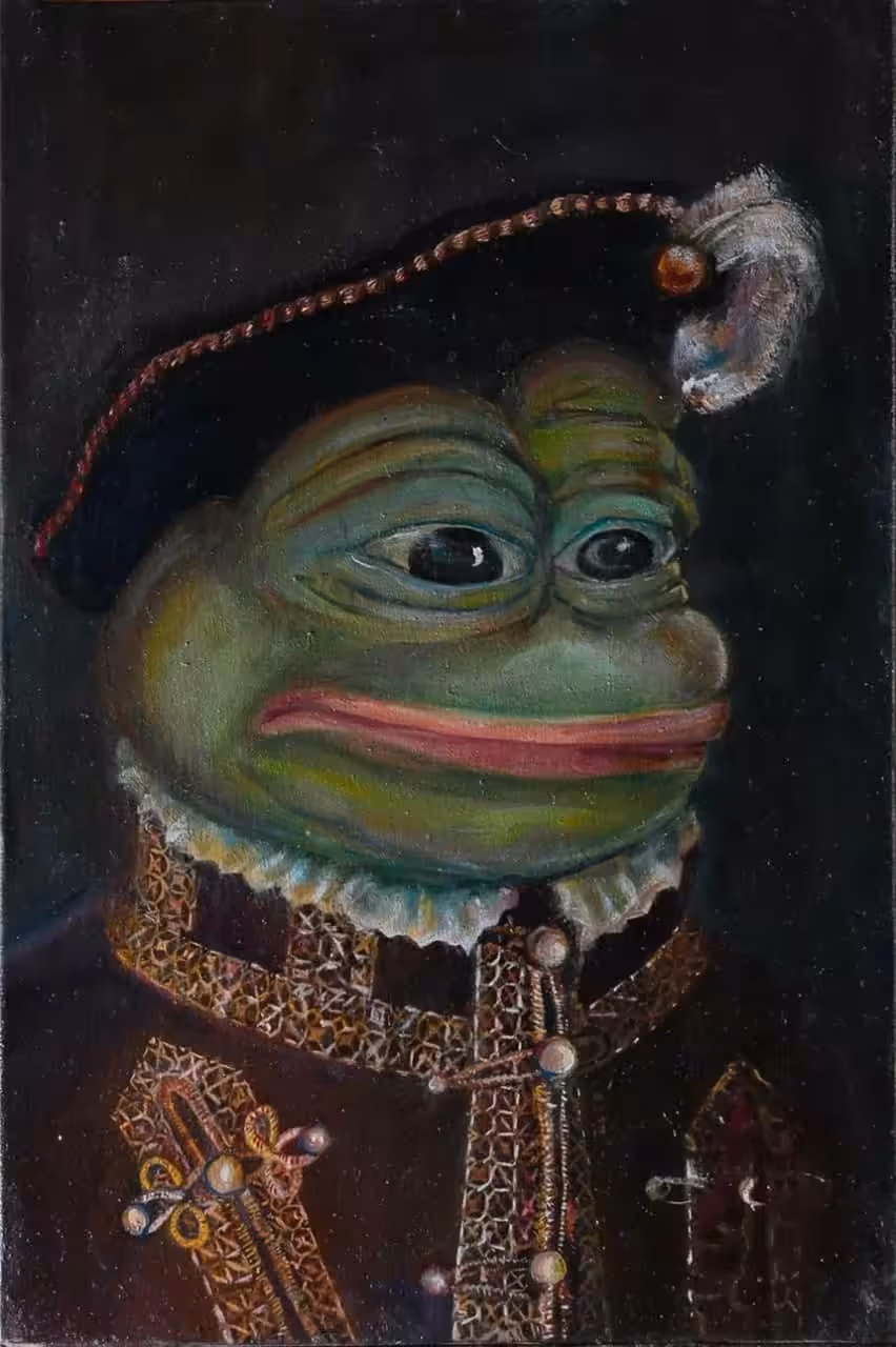Pepe in a velvet jacket with gold embroidery