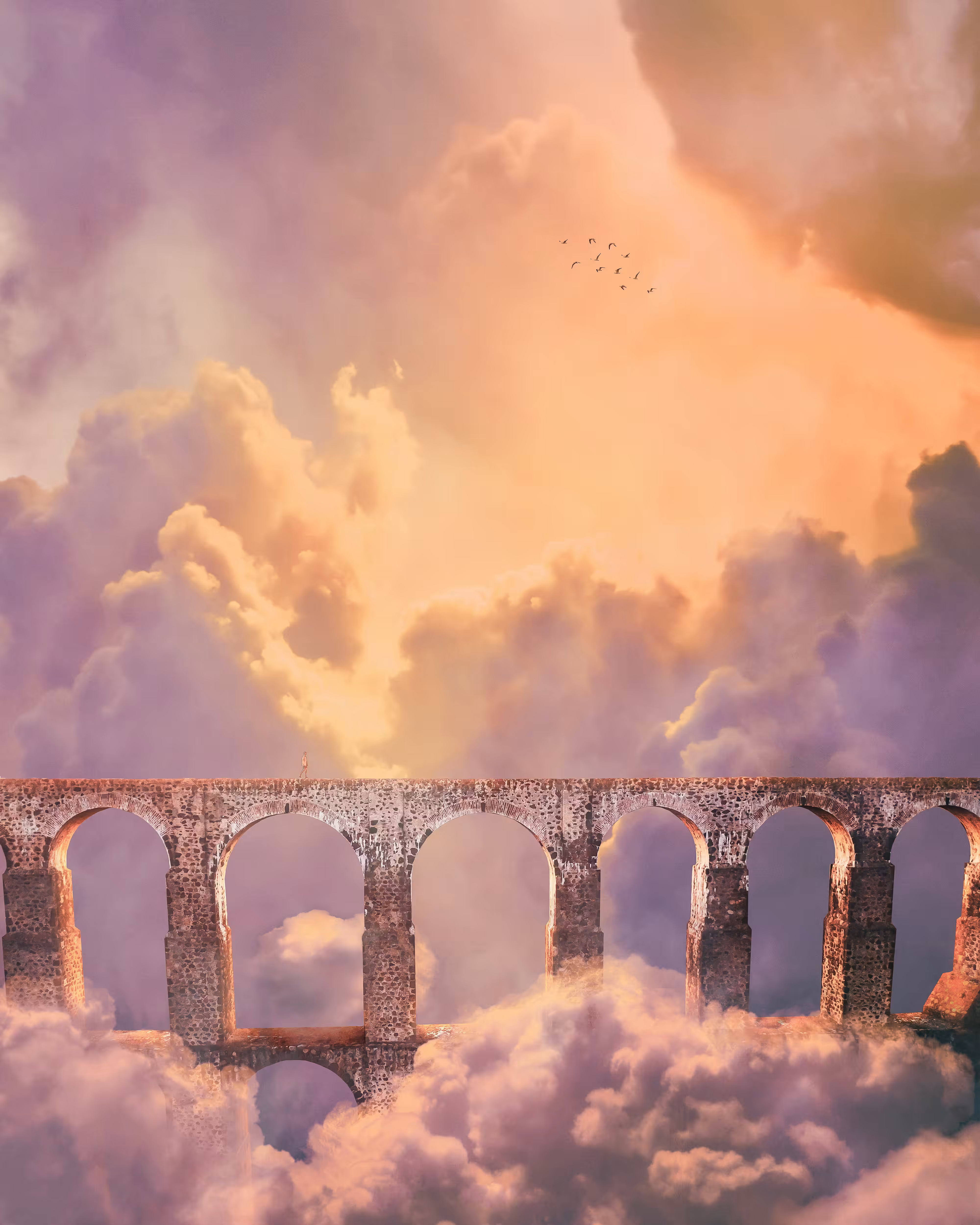 Bright bridge, through the clouds