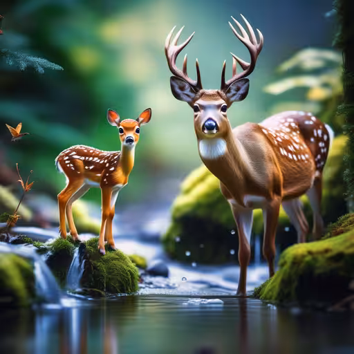 "Nature's Bond: A Mother Deer and Her Son in the Forest" 🦌🌳