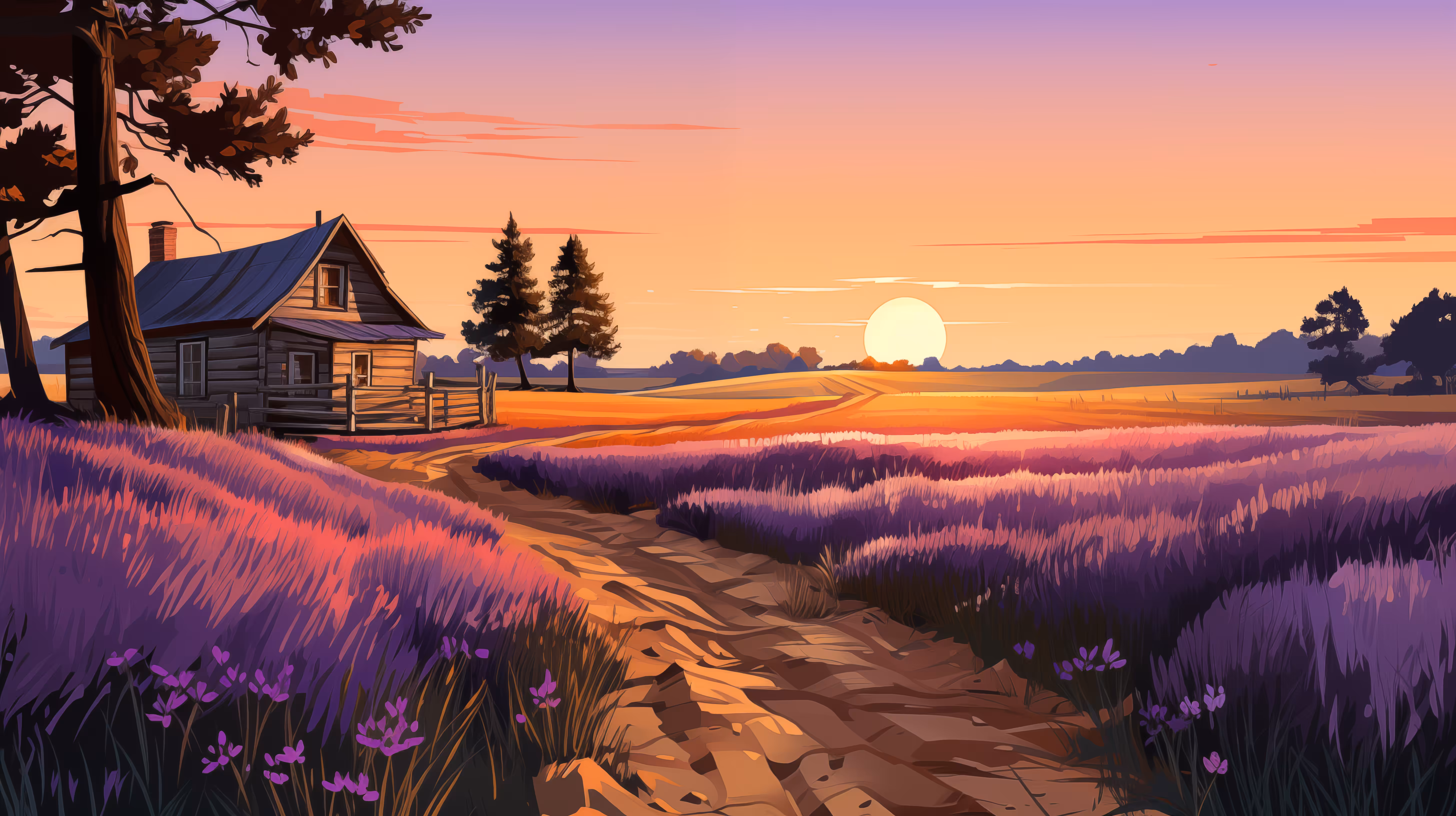 Eclectic Canvas: Sunset Serenity in Lavender Fields