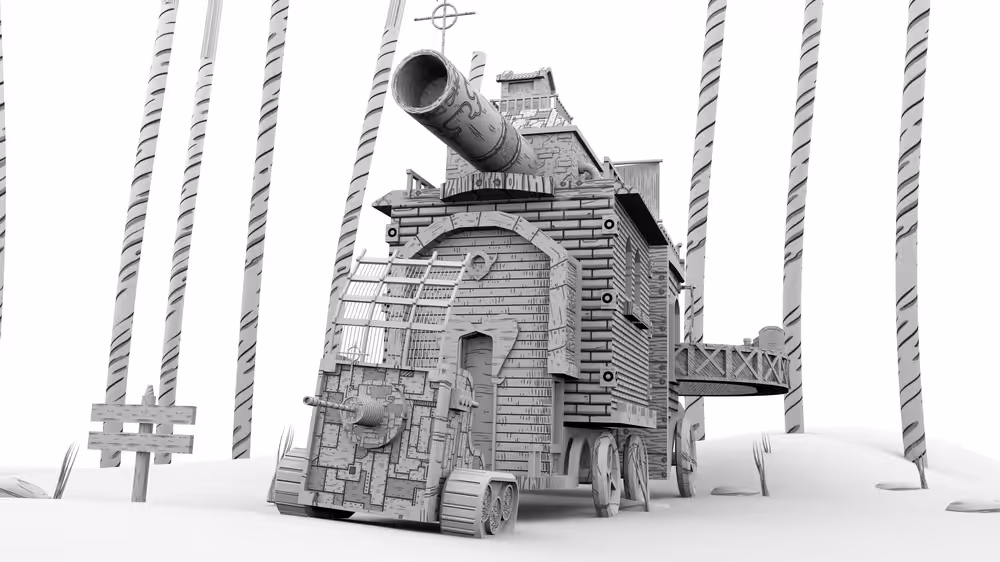 War Caravan. 3-D Image.Low-Angle Shot