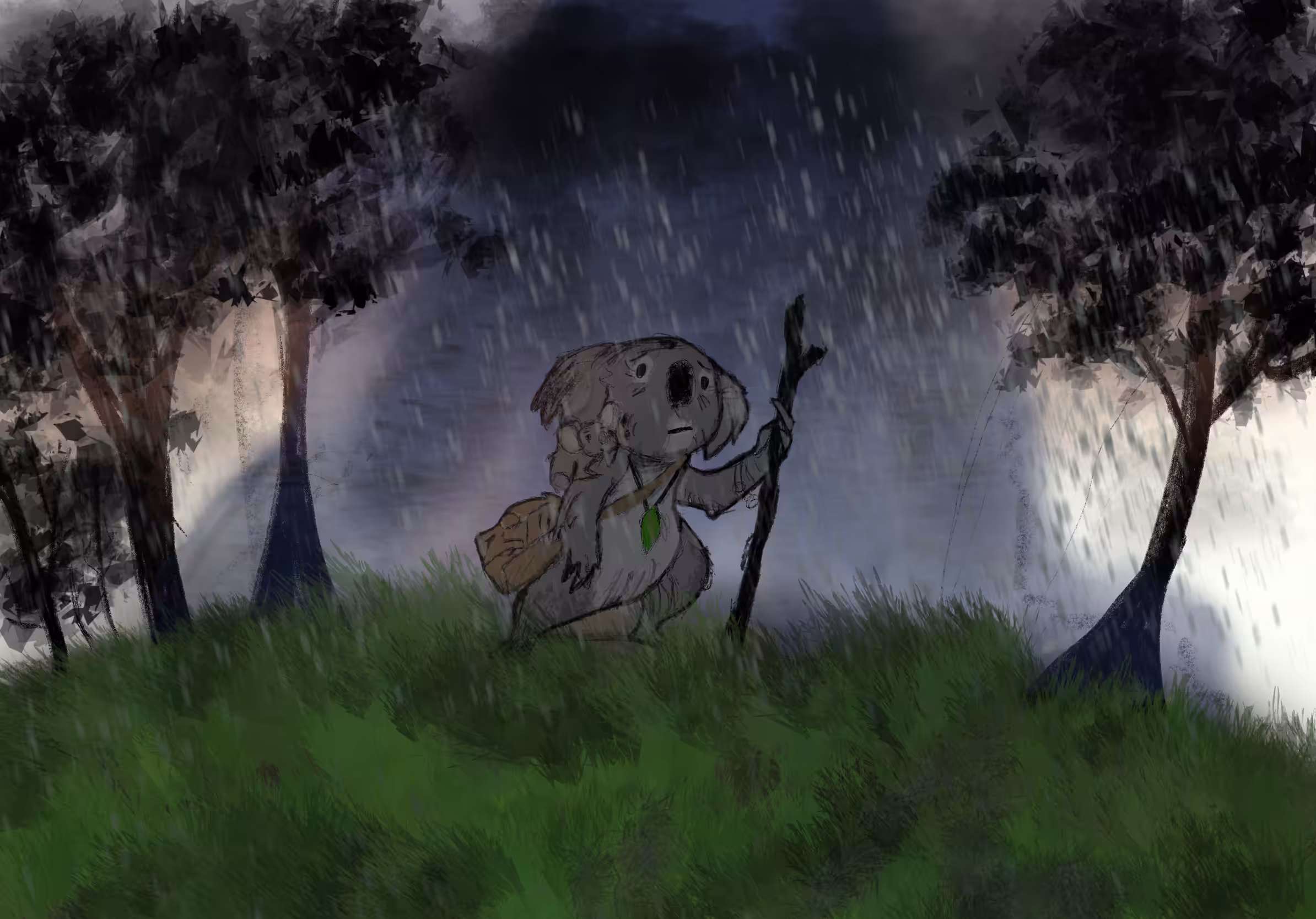 The wanderer in the rainy forest