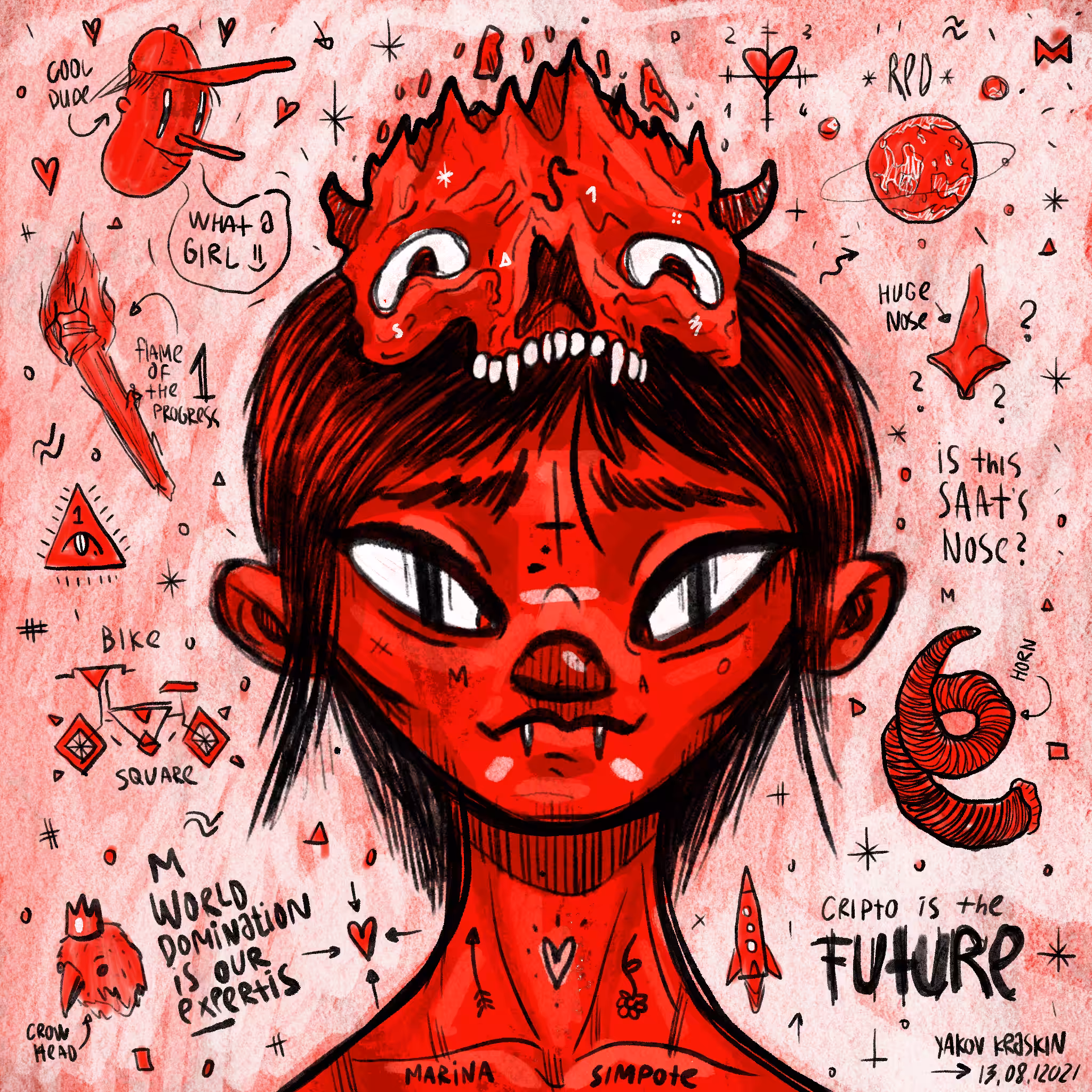Red Girl With Skull