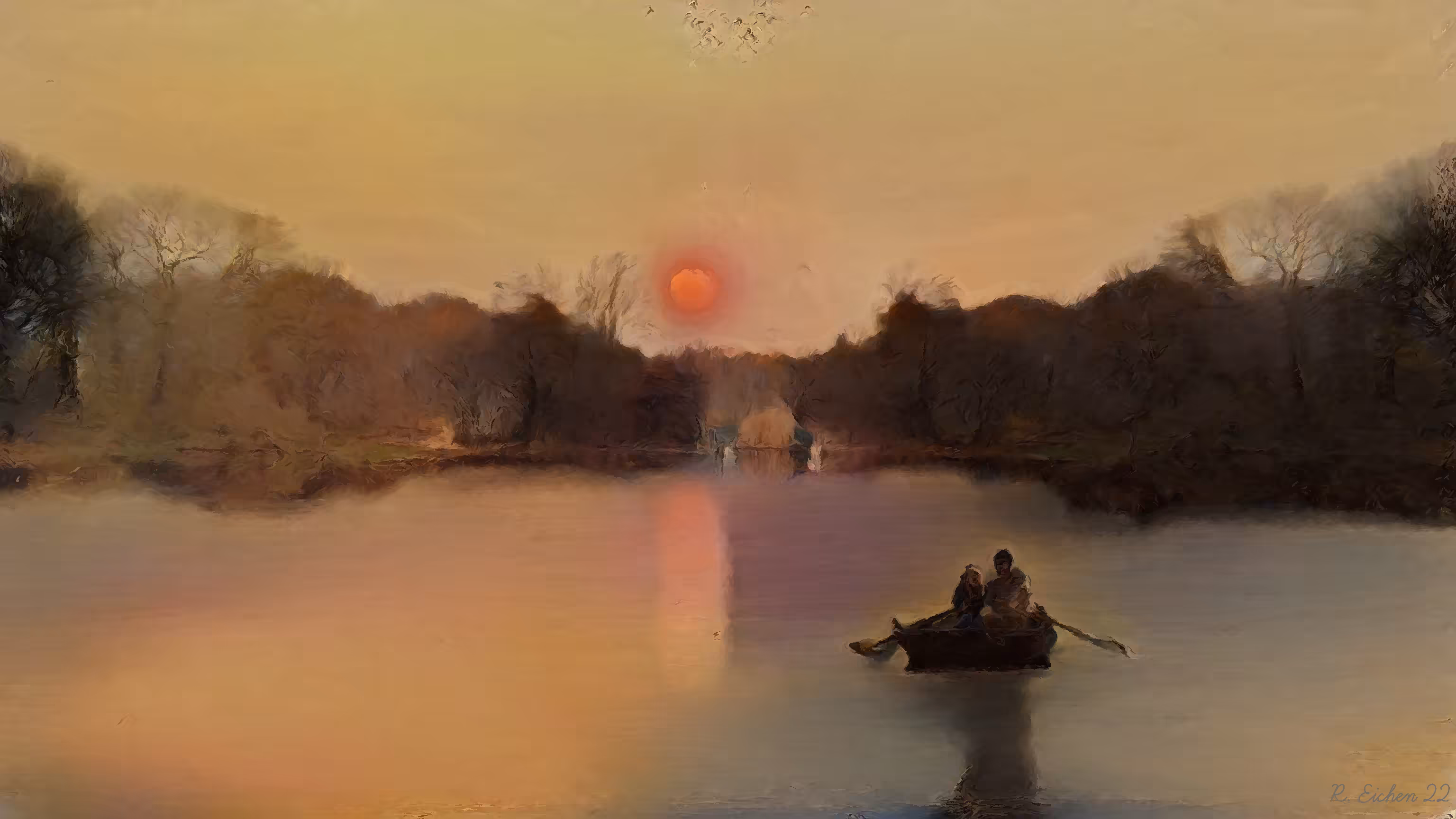 Two on the lake at sunset