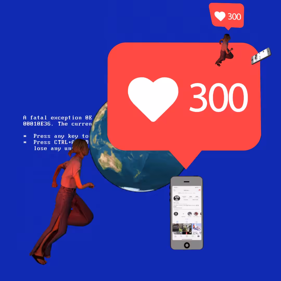 Canvas #240: blue screen. — chasing likes. — global lockdown. — walking for clout. — power on