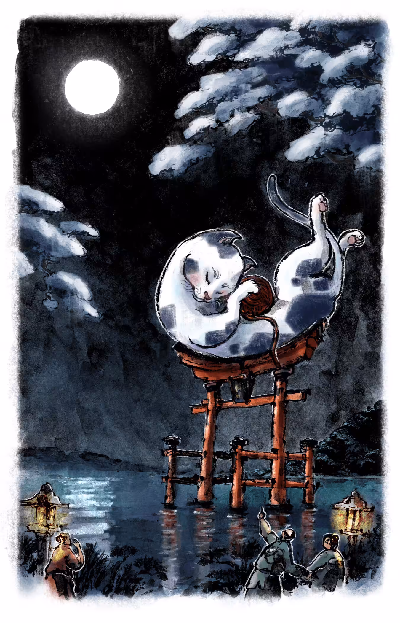 Densetsu #03 : Shiroi, the Bakeneko, lying on The Torii of Itsukushima Shrine,