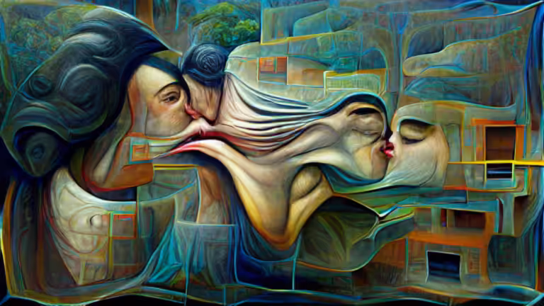 El Beso del Esqueleto by Luis Eduardo Blackaller (pixray_genesis)