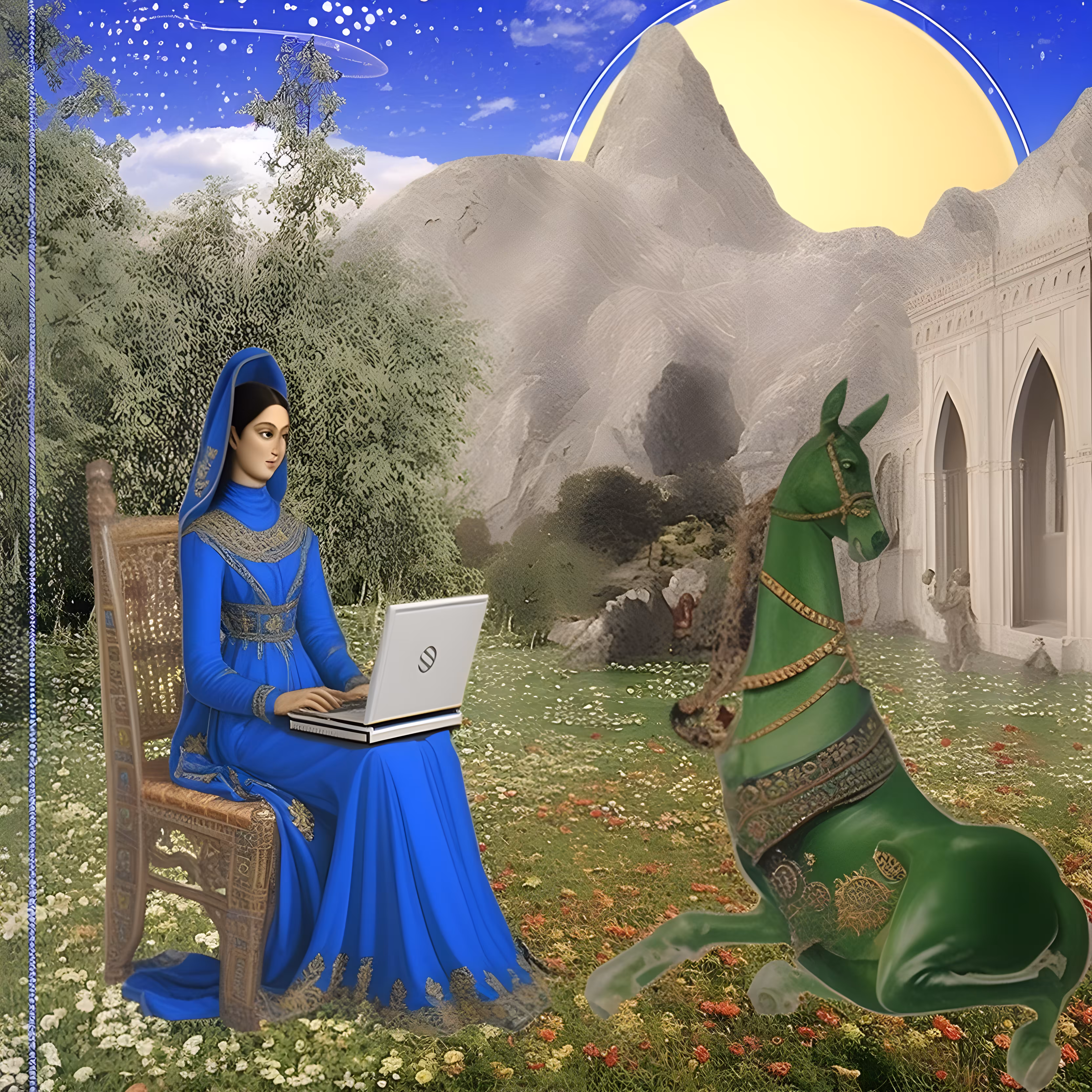 Woman with computer and horse
