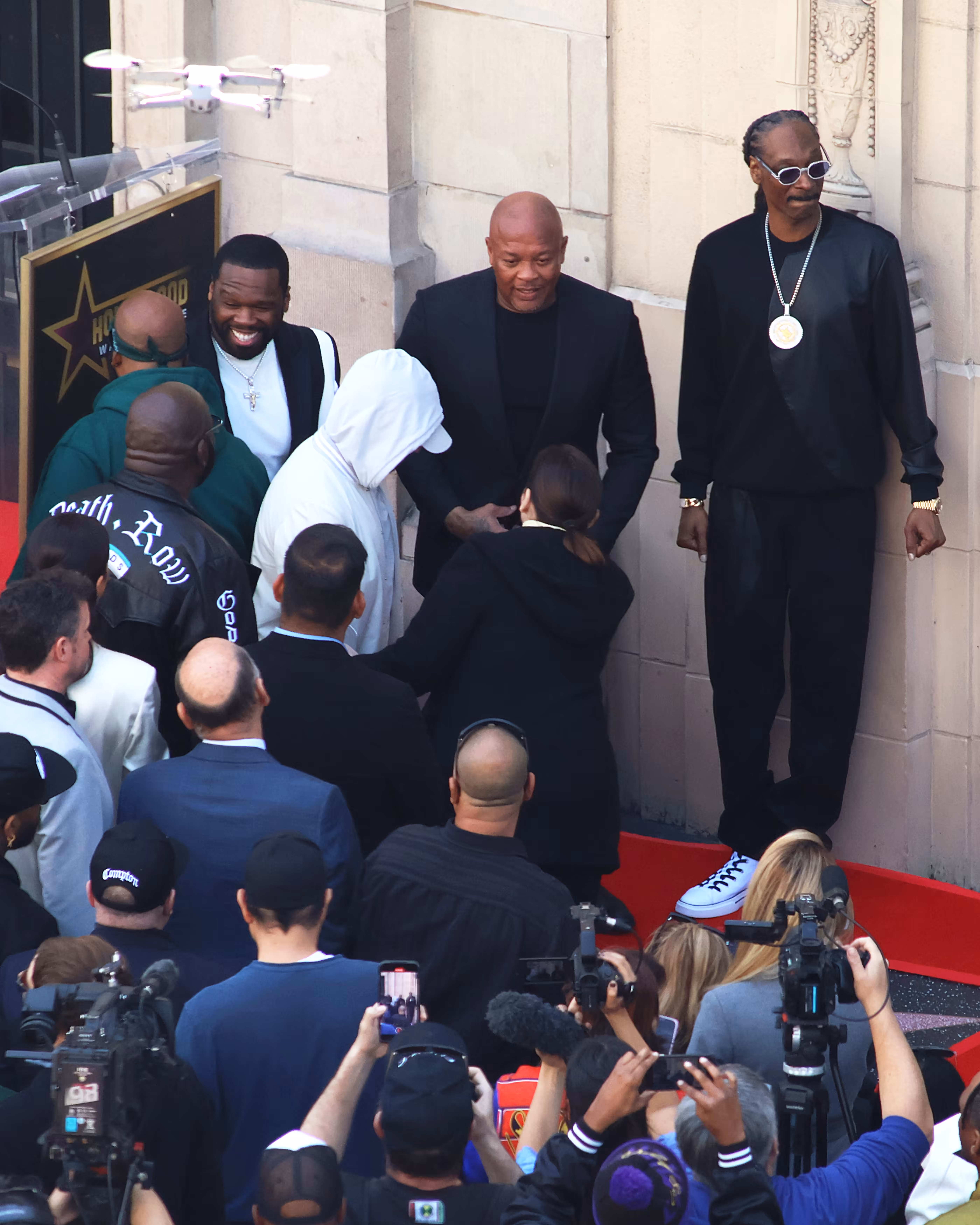 LA Editorial: Dr. Dre with Snoop Dogg, 50 Cent, and Eminem, at Dre's Star Ceremony