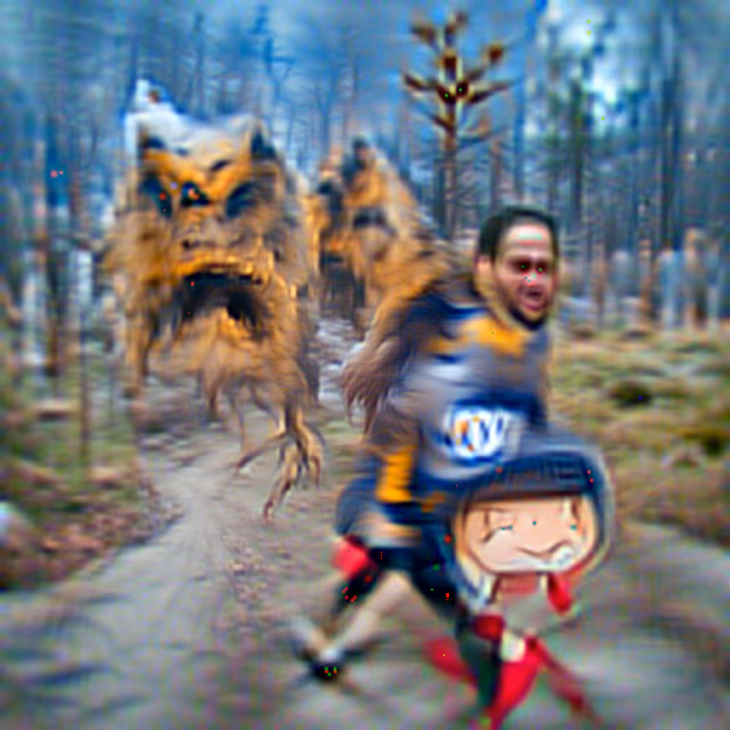 Running Away From Evil Wolves From Hell In A Winter Forest