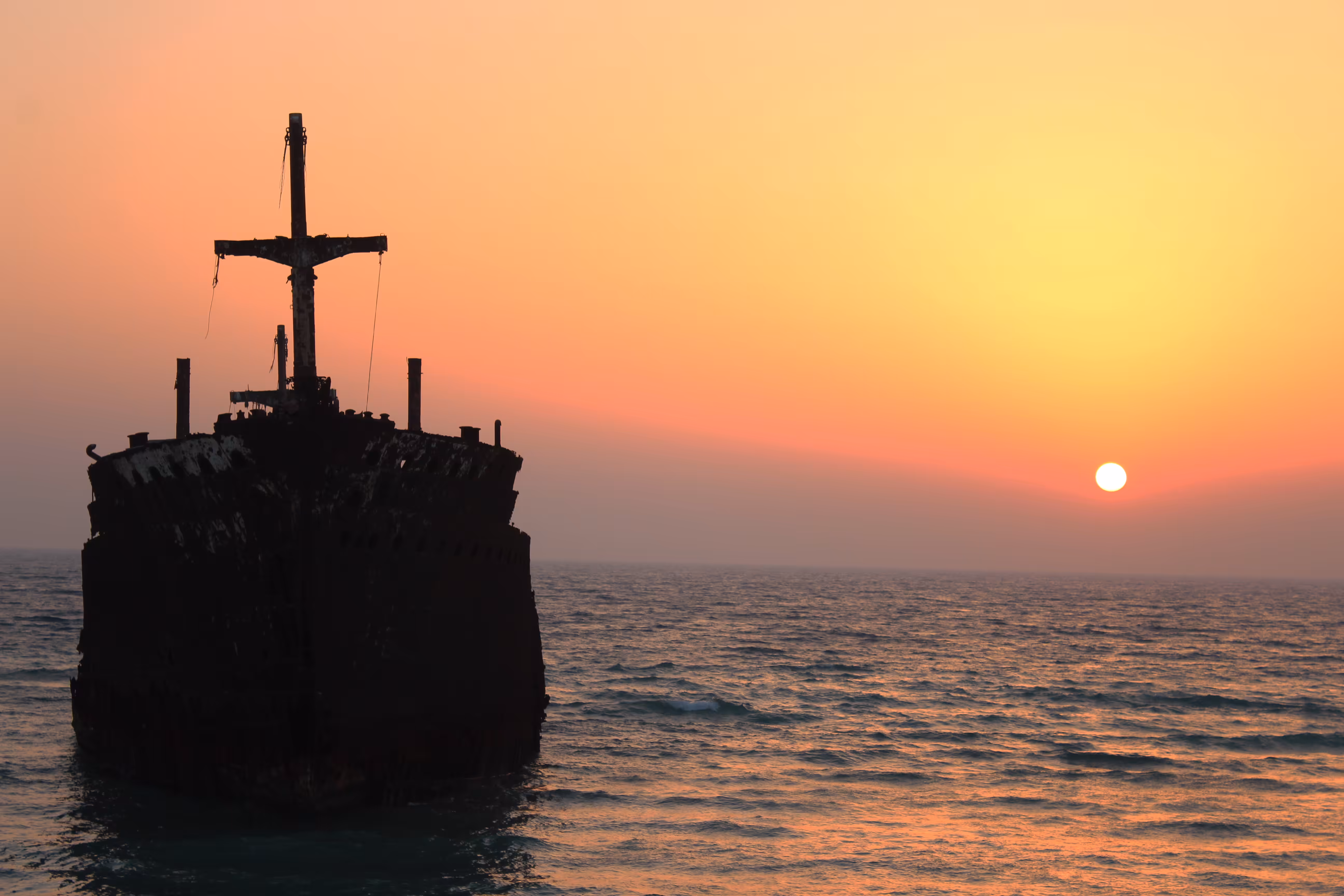 greek  ship sunset