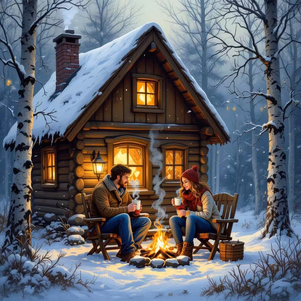 "Cozy Winter Cabin: Fireside Embrace"