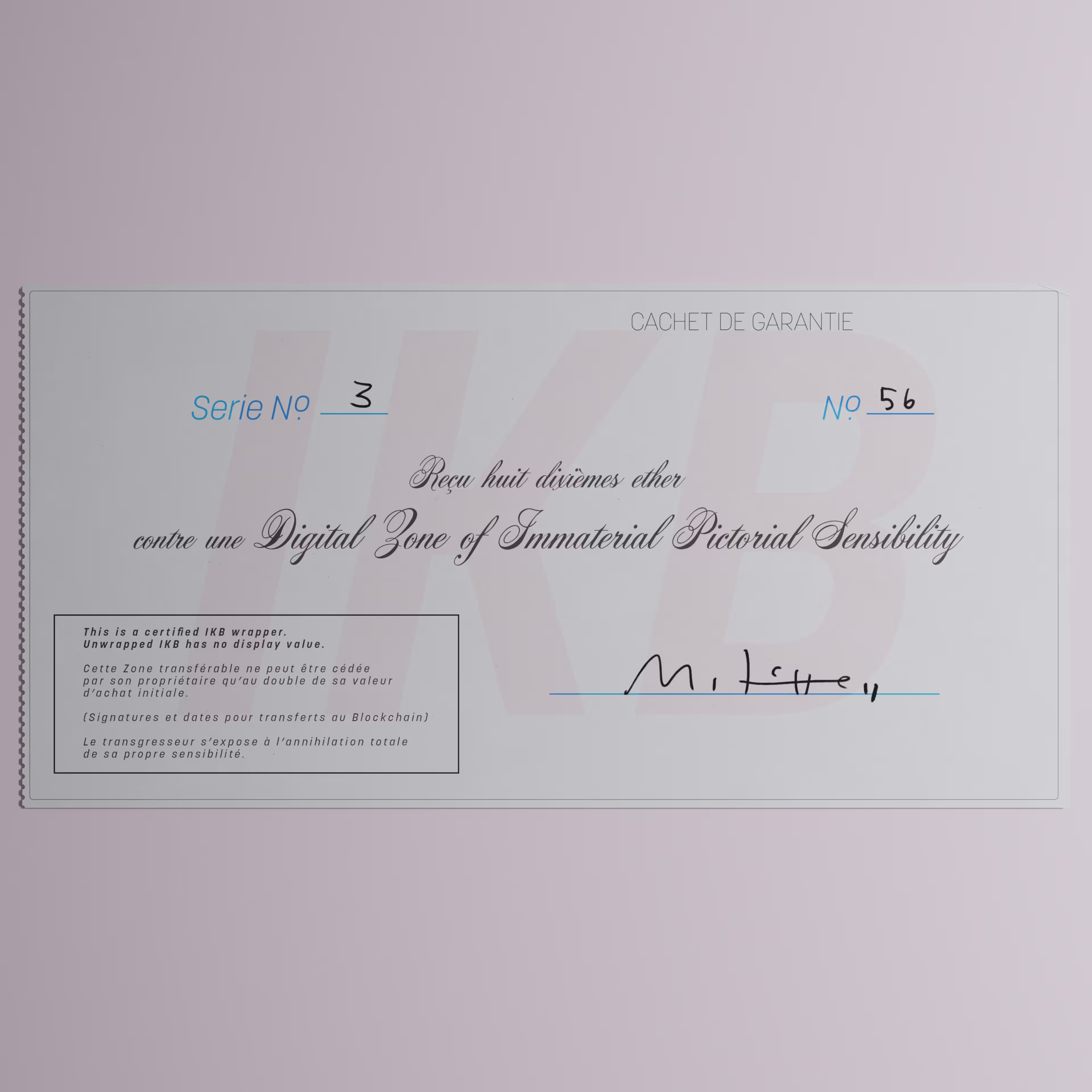 Digital Zone of Immaterial Pictorial Sensibility, Series 3, Edition 56. (Wrapped)