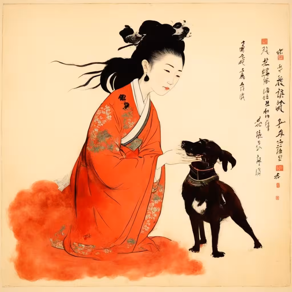 Woman and black dog