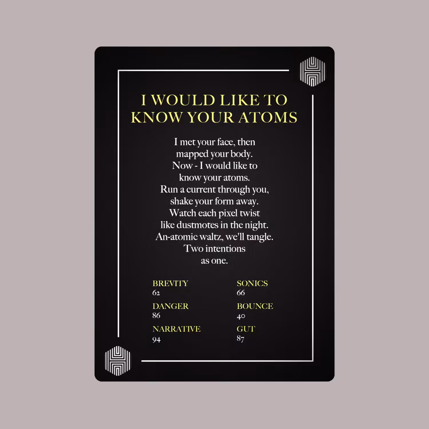 008 - I WOULD LIKE TO KNOW YOUR ATOMS