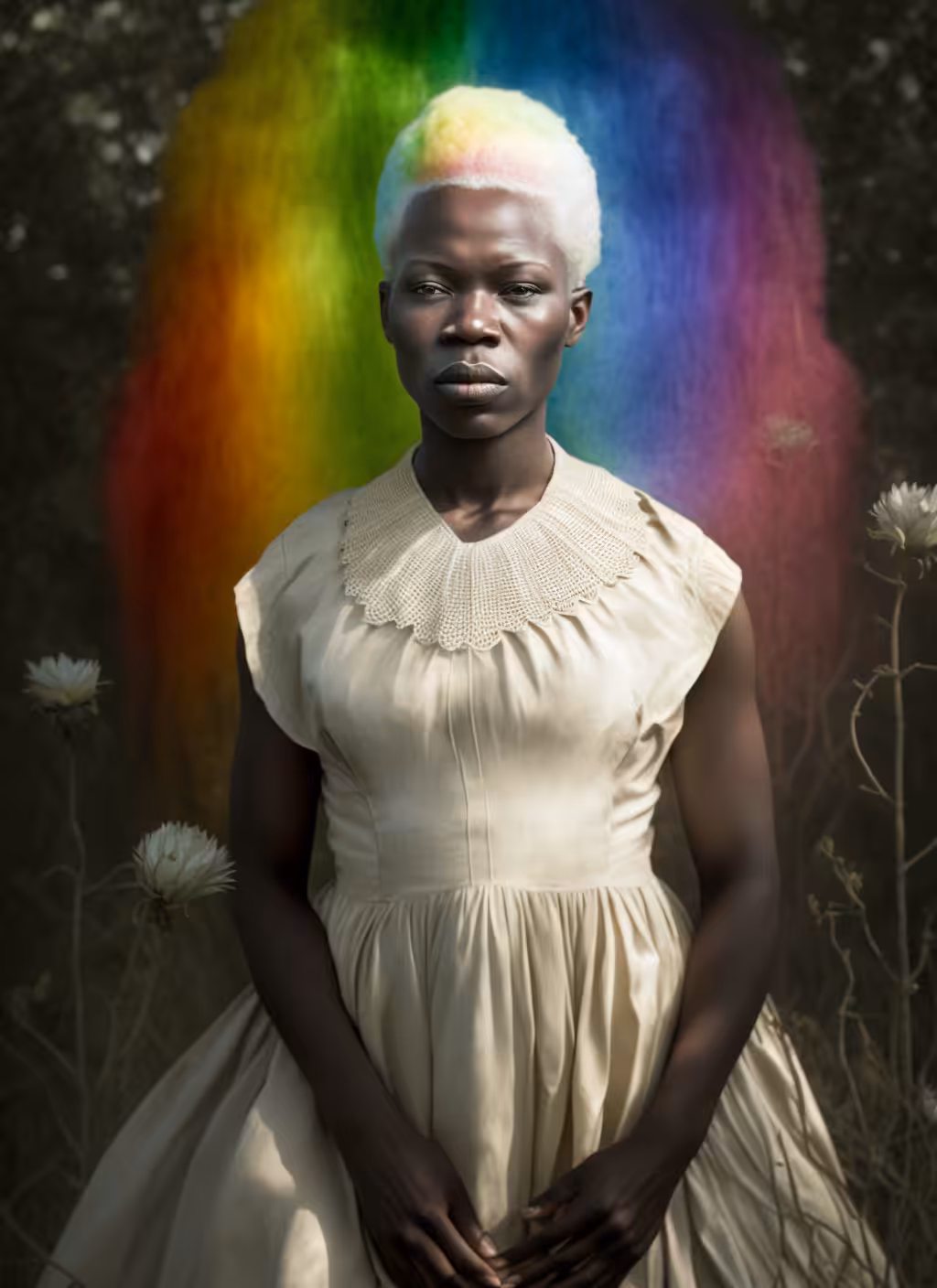 Albino portrait in rainbow.