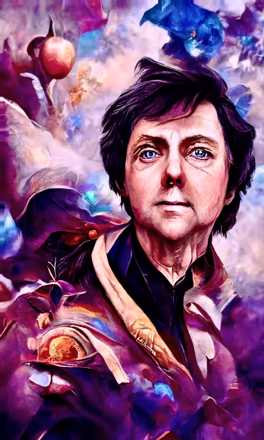 Paul McCartney in the clouds and nebula